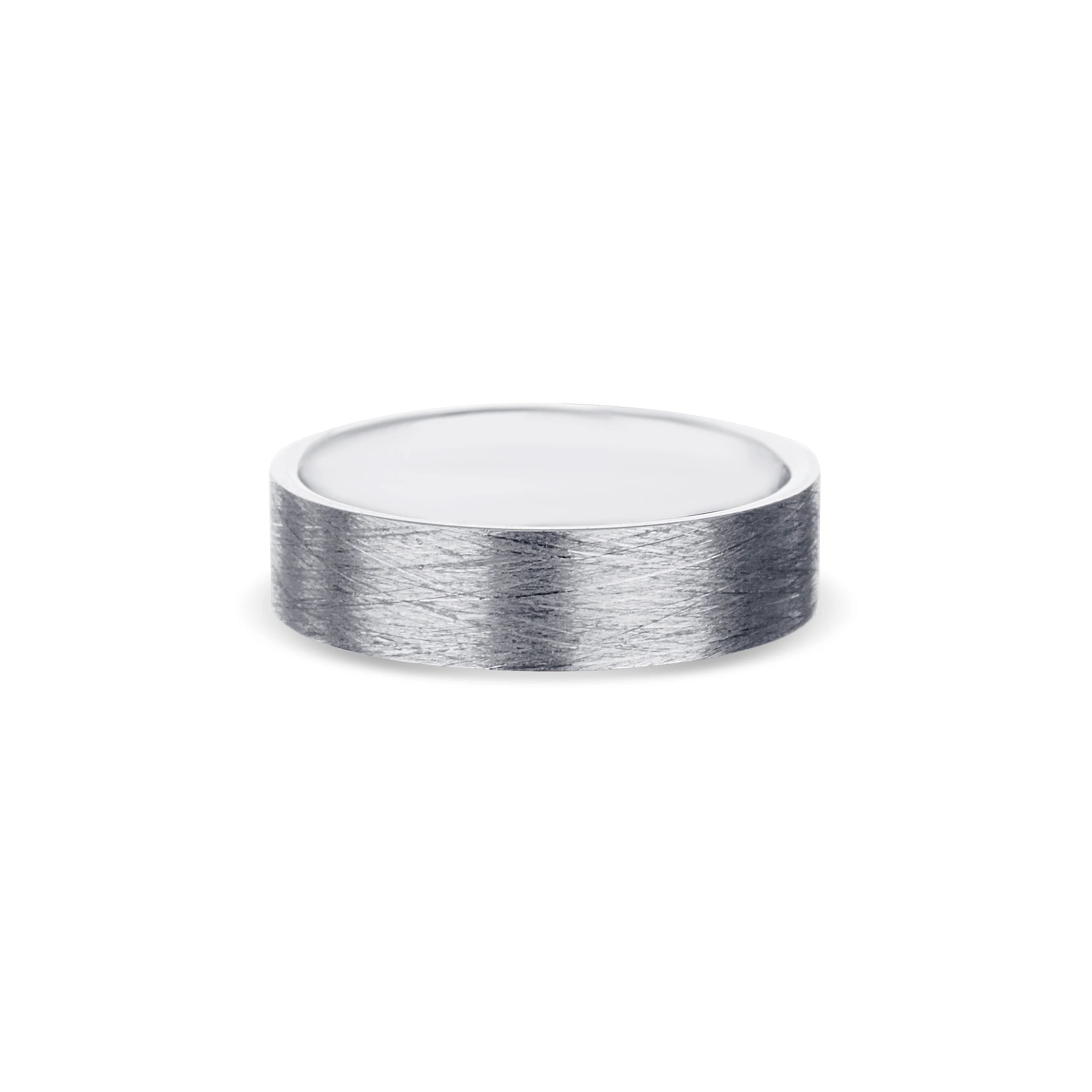 14K White Gold Wire Finish Flat Edge Wedding Band 6mm
