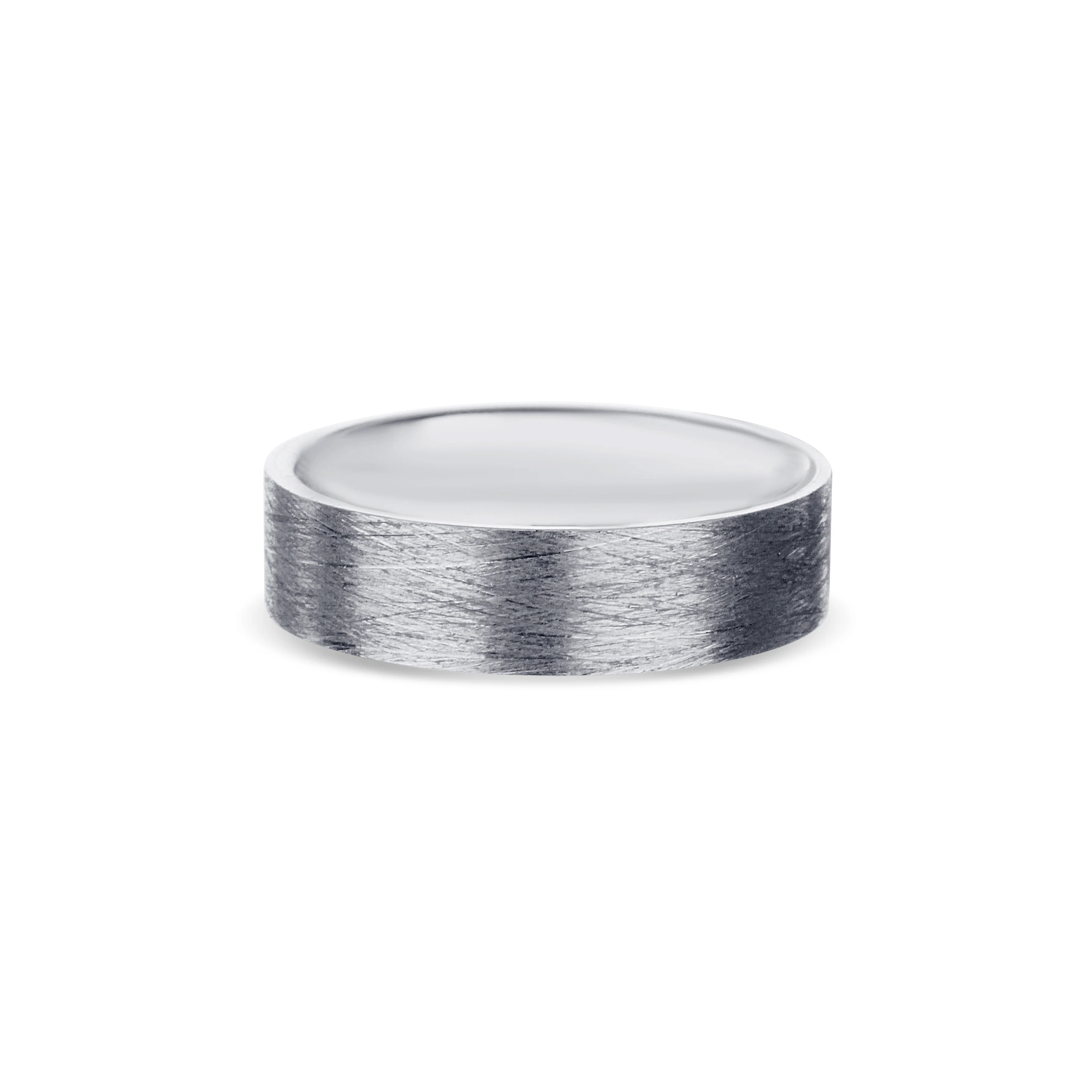 14K White Gold Wire Finish Flat Edge Wedding Band 6mm - Image 2