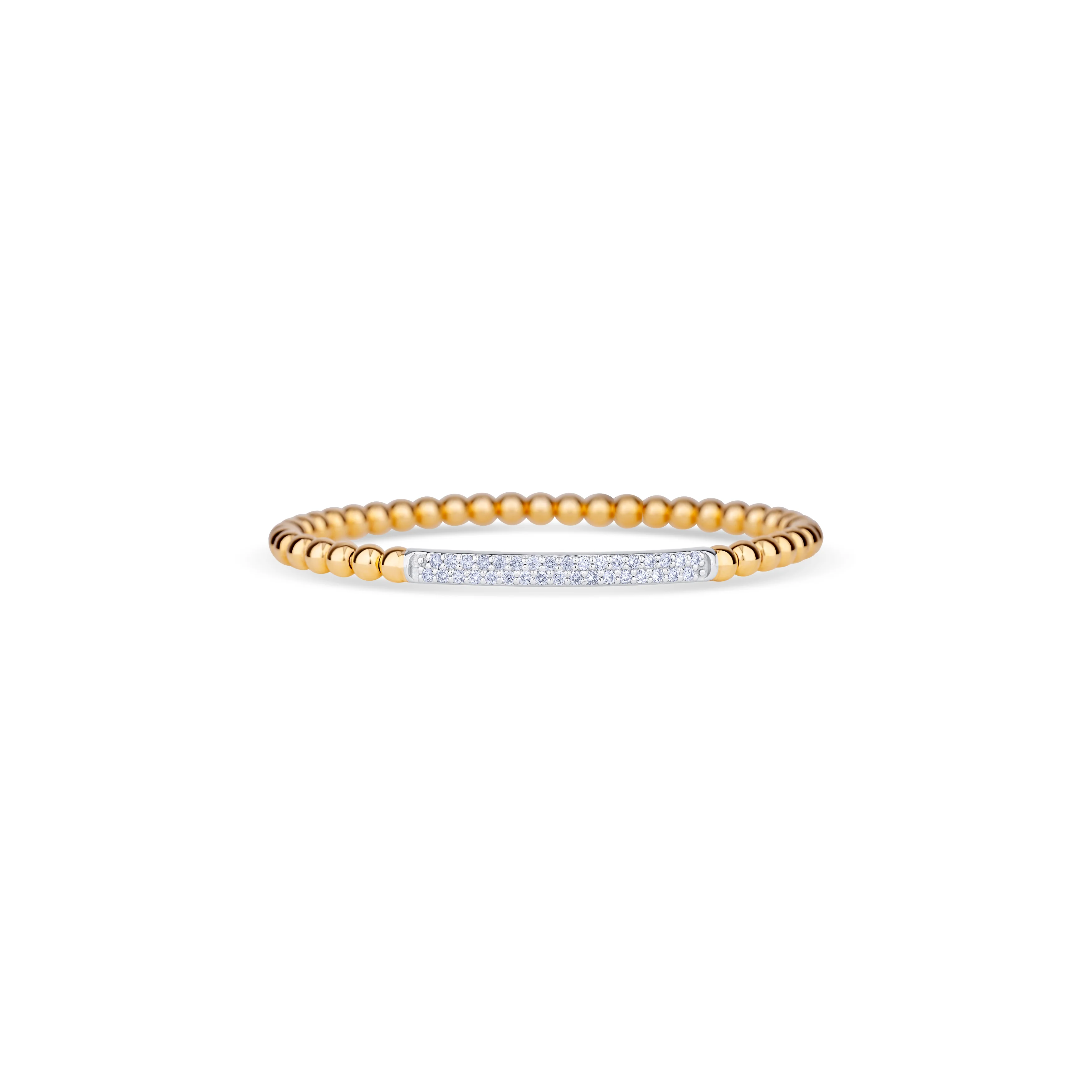 14K Yellow Gold 2 Row Round Cut Diamond Stretch Bead Bracelet