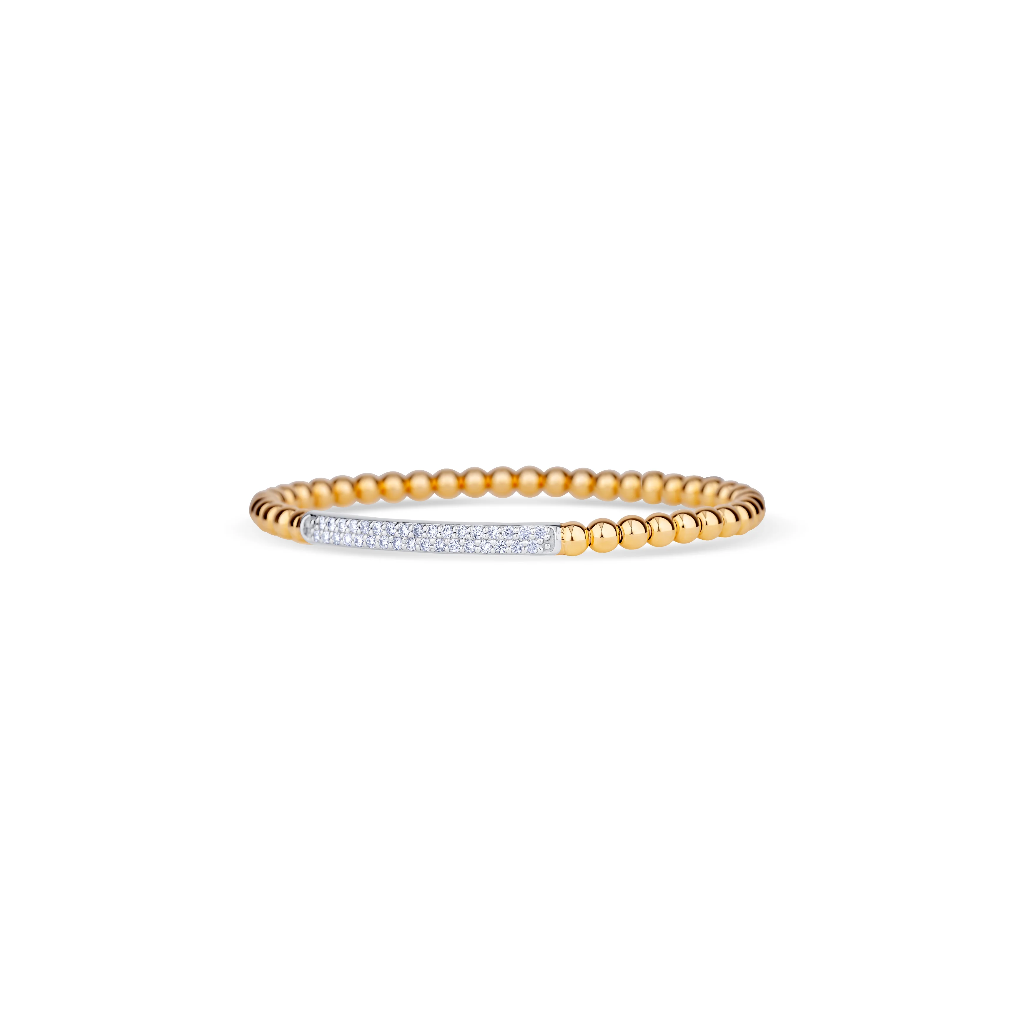 14K Yellow Gold 2 Row Round Cut Diamond Stretch Bead Bracelet - Image 2