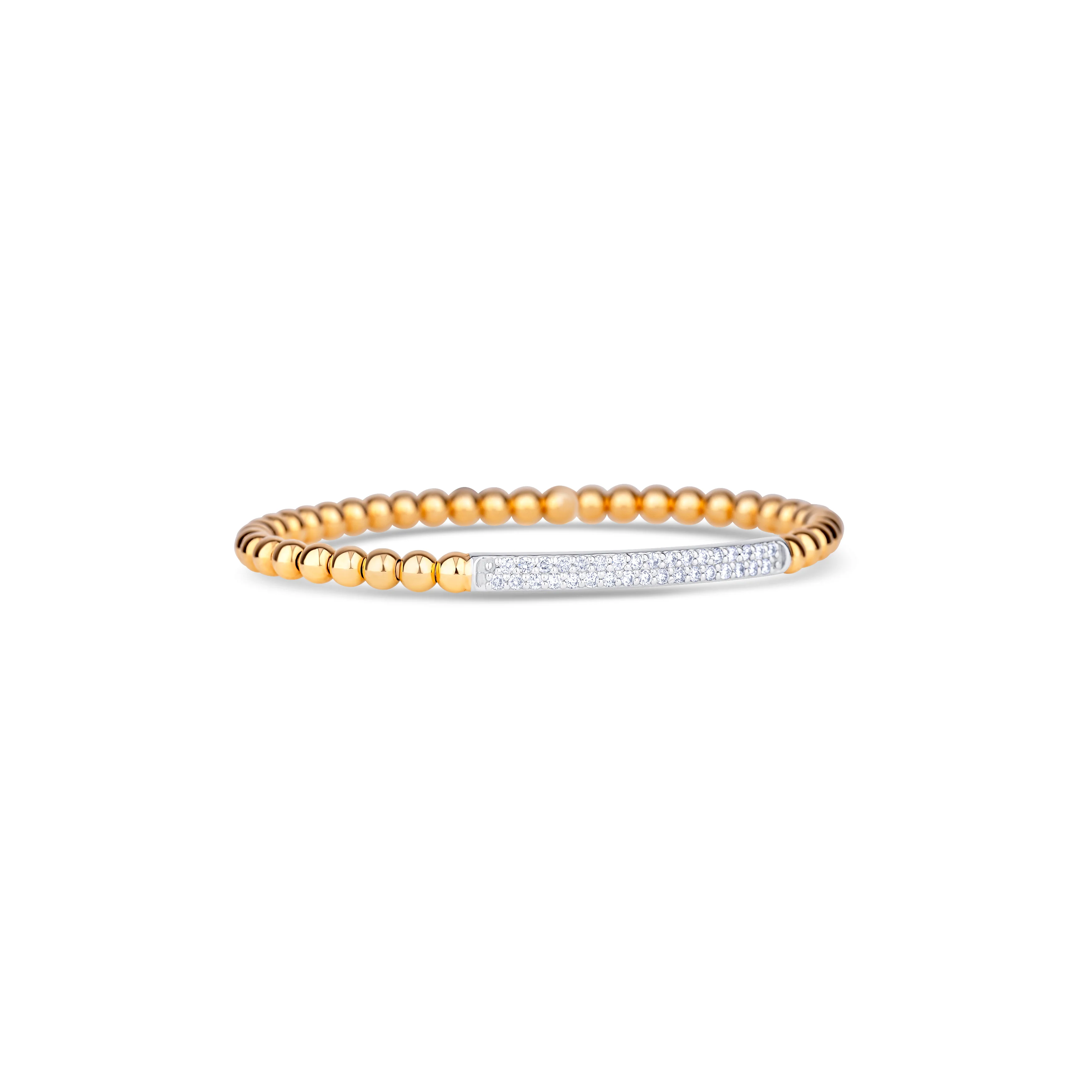 14K Yellow Gold 2 Row Round Cut Diamond Stretch Bead Bracelet - Image 3