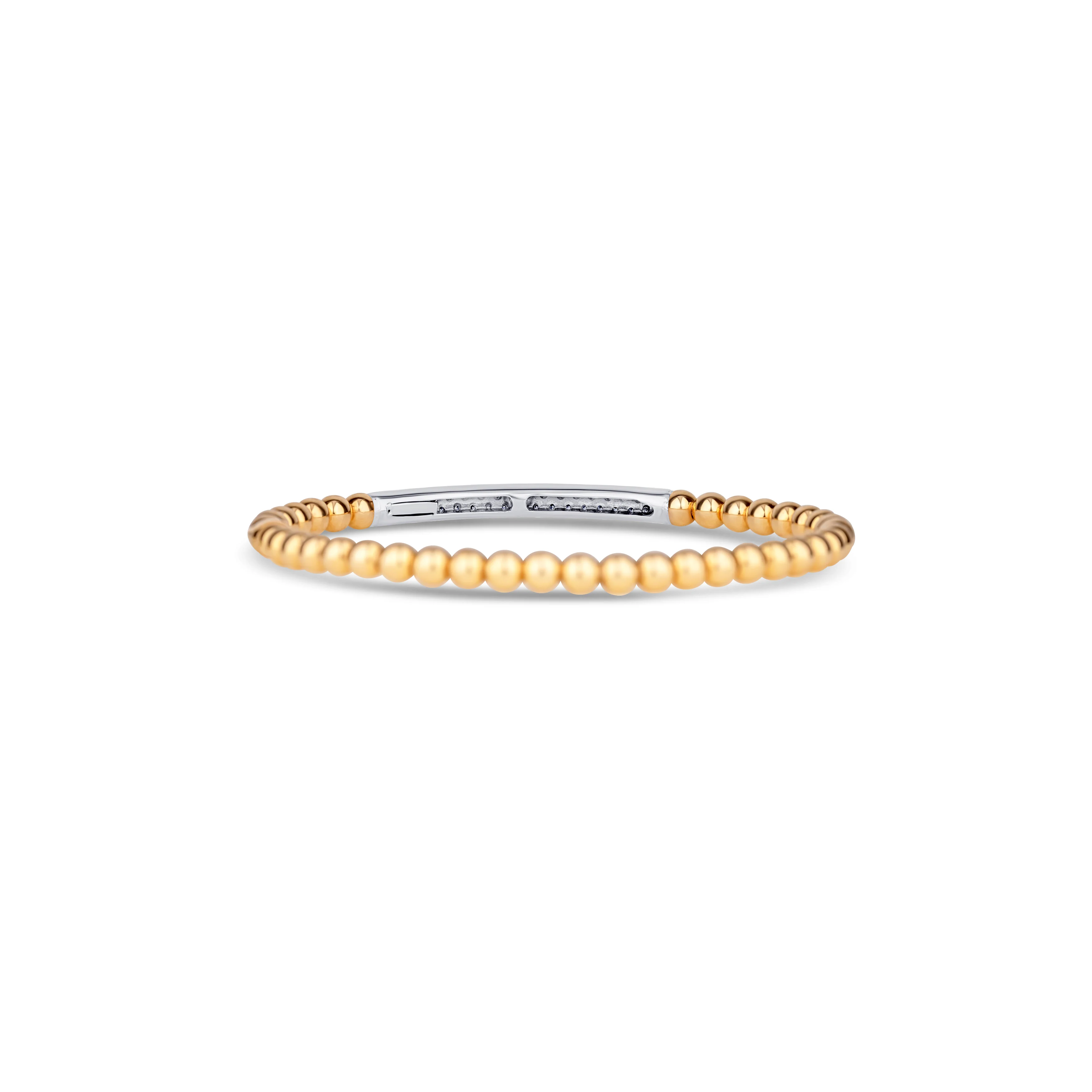 14K Yellow Gold 2 Row Round Cut Diamond Stretch Bead Bracelet - Image 4