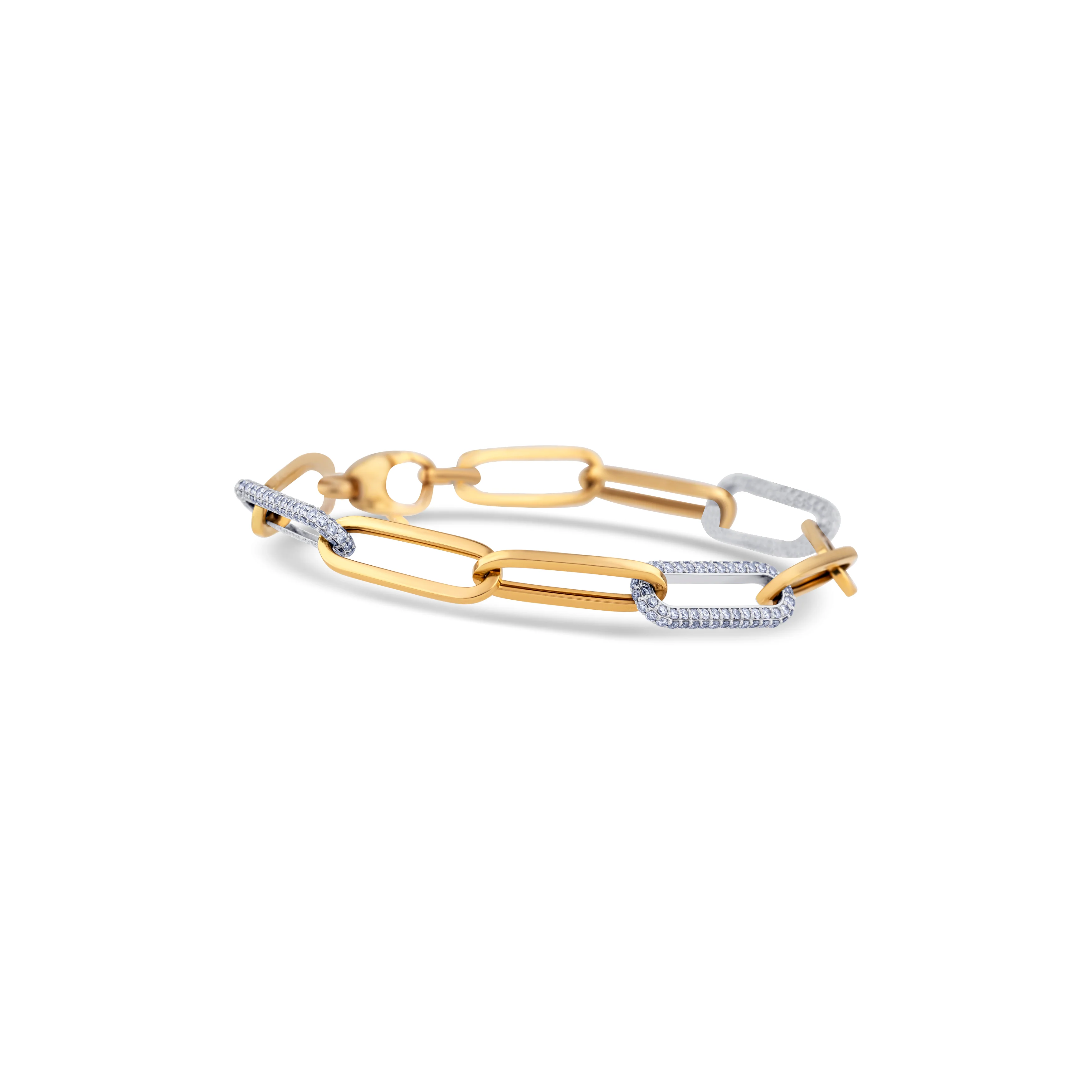 14K Yellow Gold 3 Round Cut Diamond Links Paper Clip Bracelet - Image 3