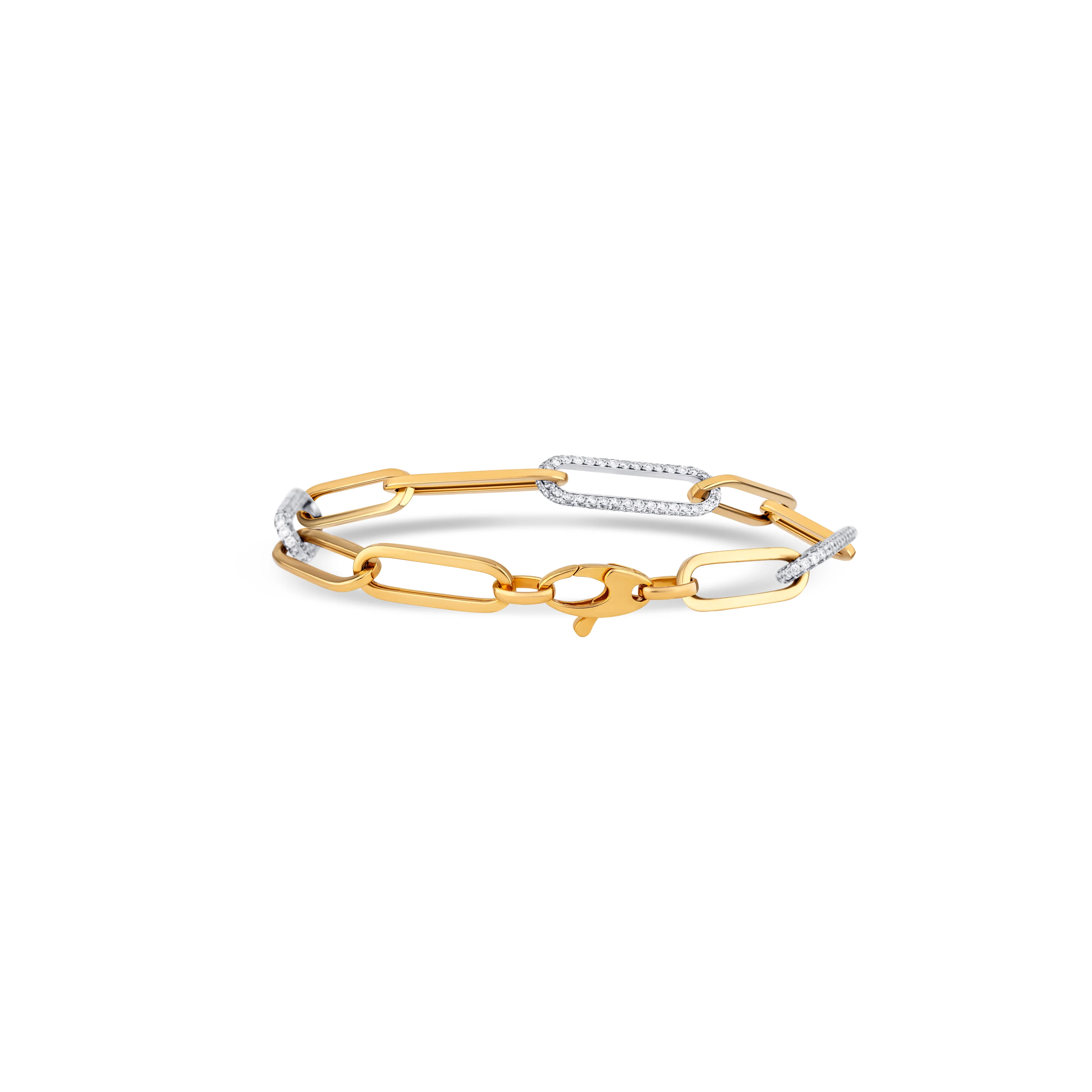 14K Yellow Gold 3 Round Cut Diamond Links Paper Clip Bracelet - Image 4