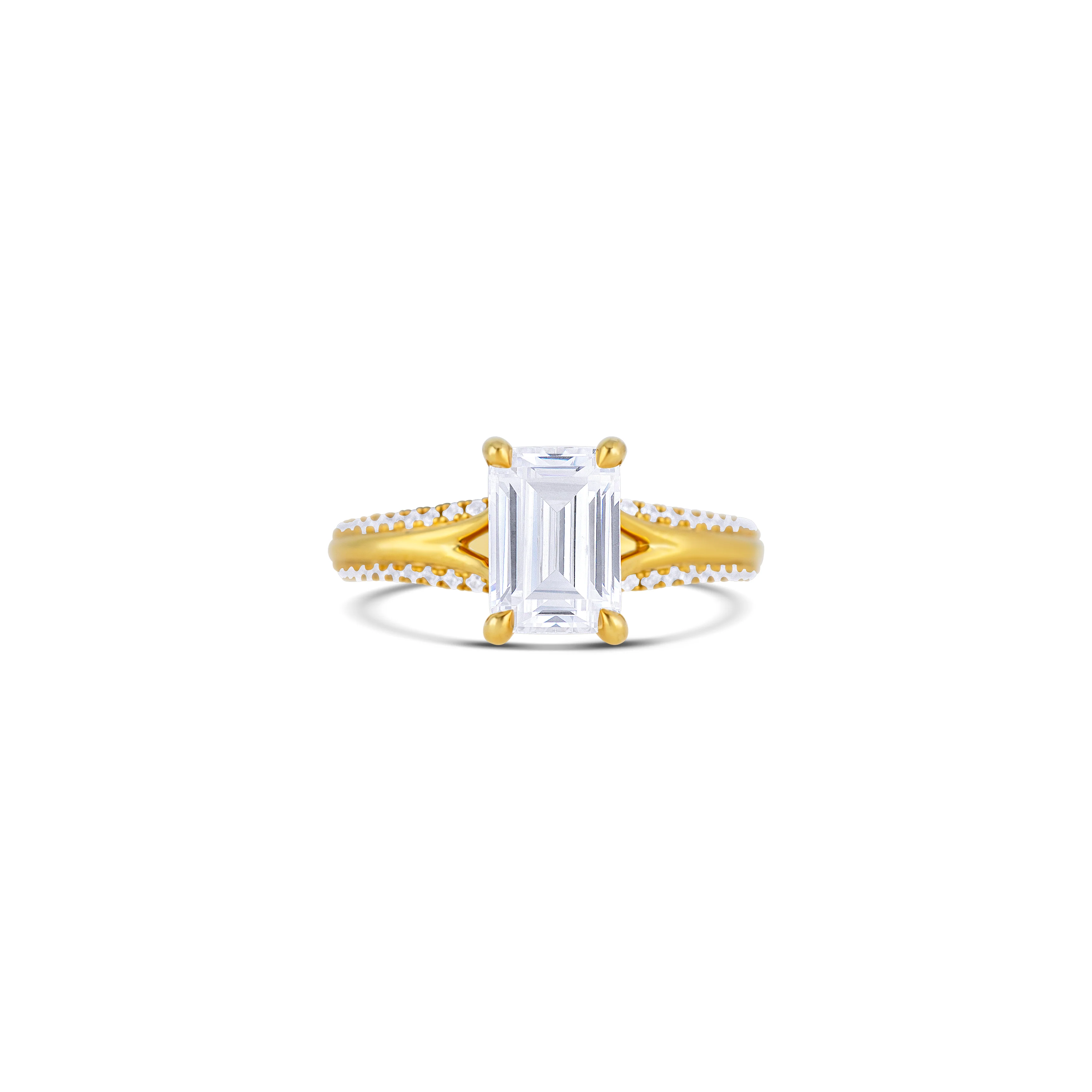 14K Yellow Gold Alternating Row Round Brilliant Diamond Engagement Ring Setting