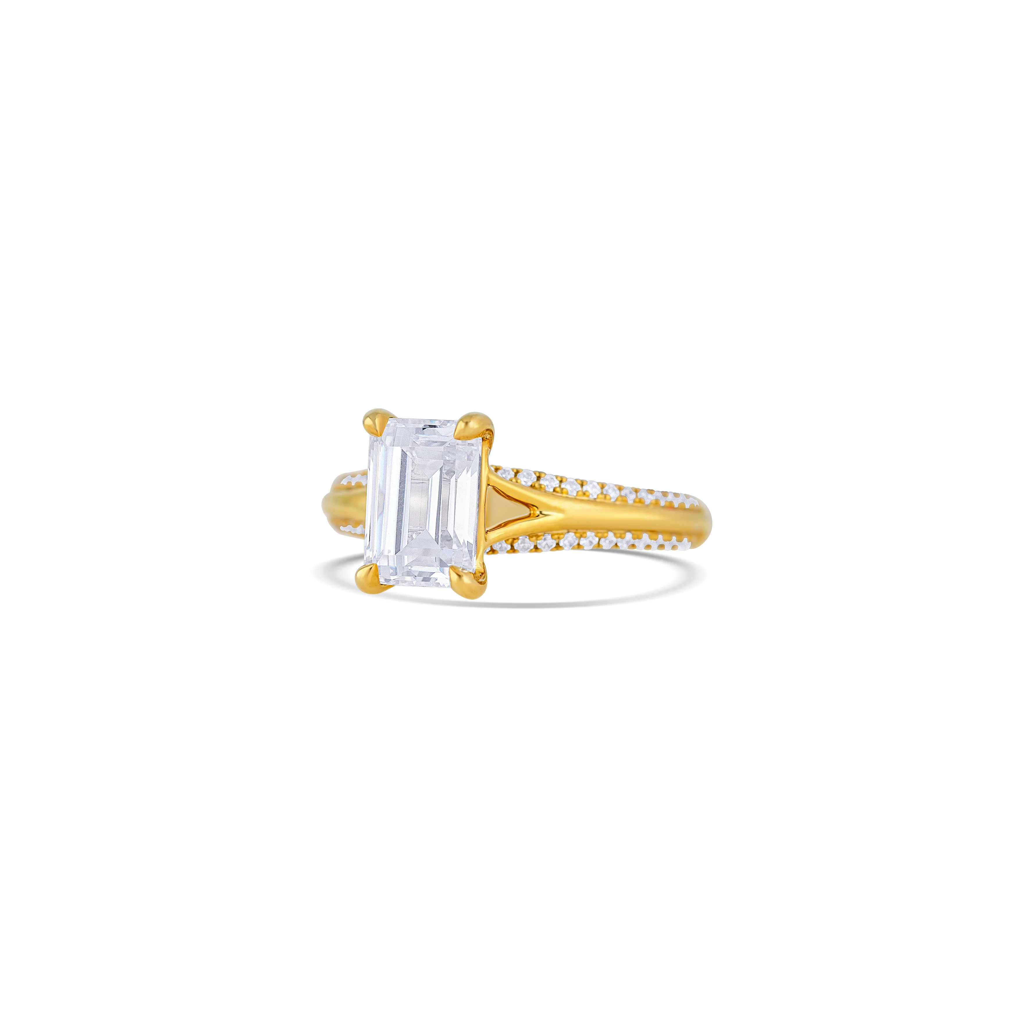 14K Yellow Gold Alternating Row Round Brilliant Diamond Engagement Ring Setting - Image 2