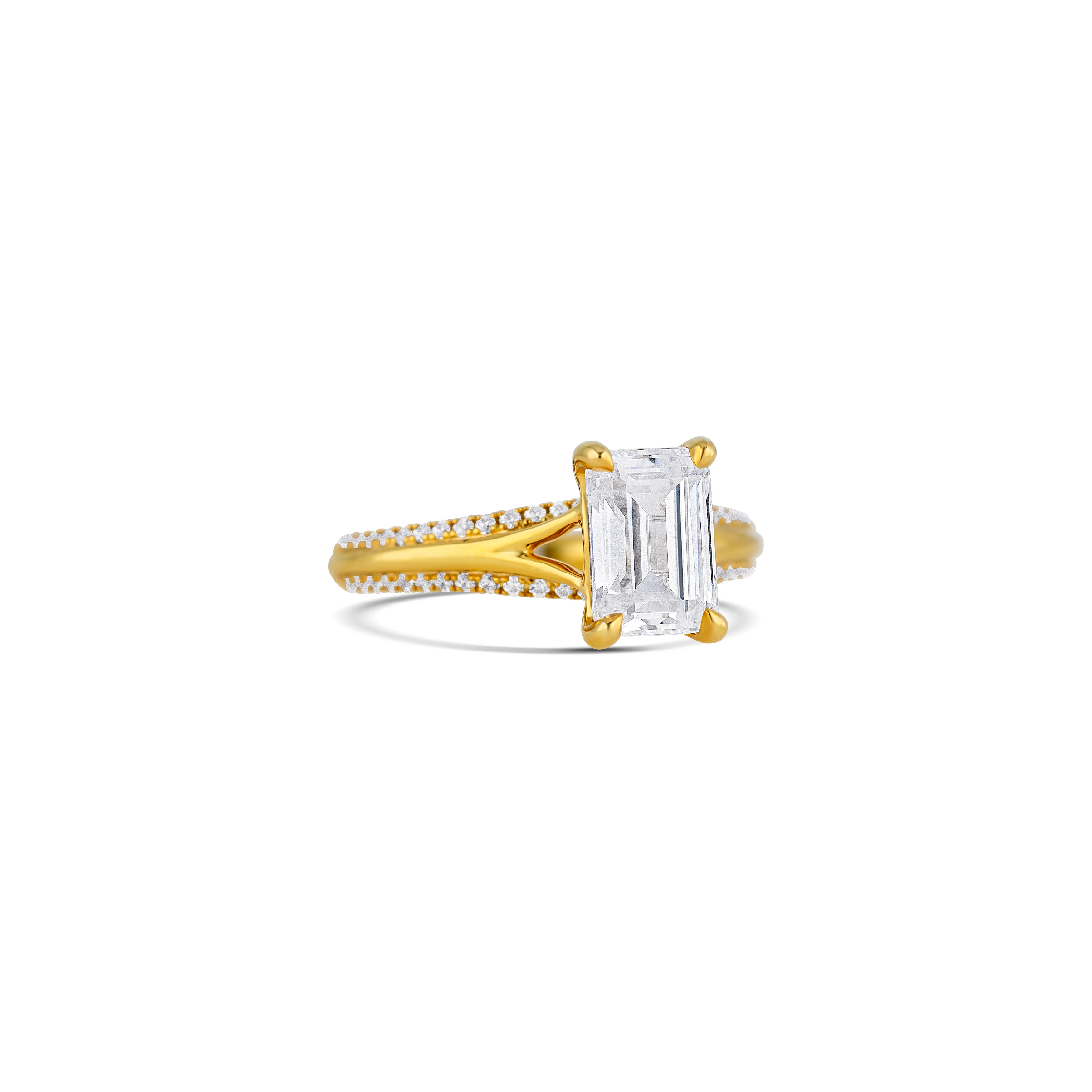 14K Yellow Gold Alternating Row Round Brilliant Diamond Engagement Ring Setting - Image 3