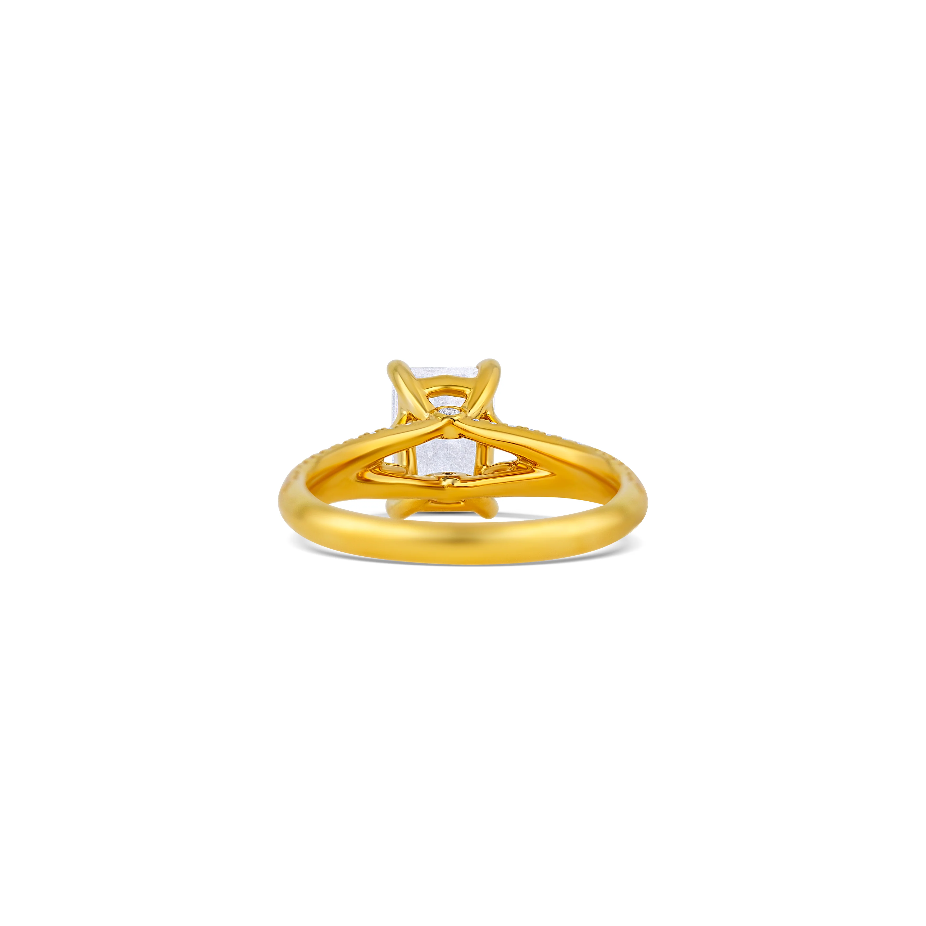 14K Yellow Gold Alternating Row Round Brilliant Diamond Engagement Ring Setting - Image 4