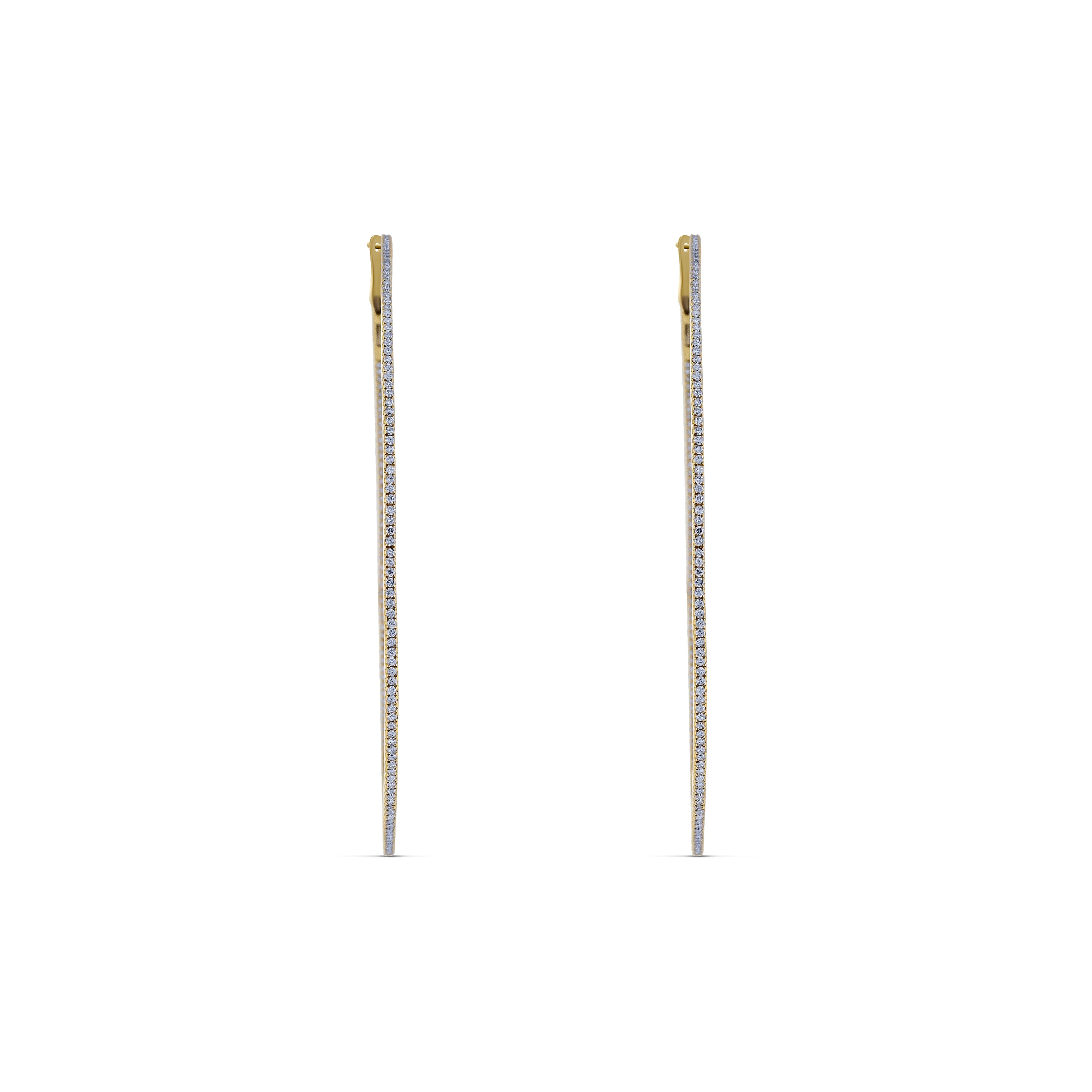 14K Yellow Gold Diamond Inside Out Hoops - Image 2