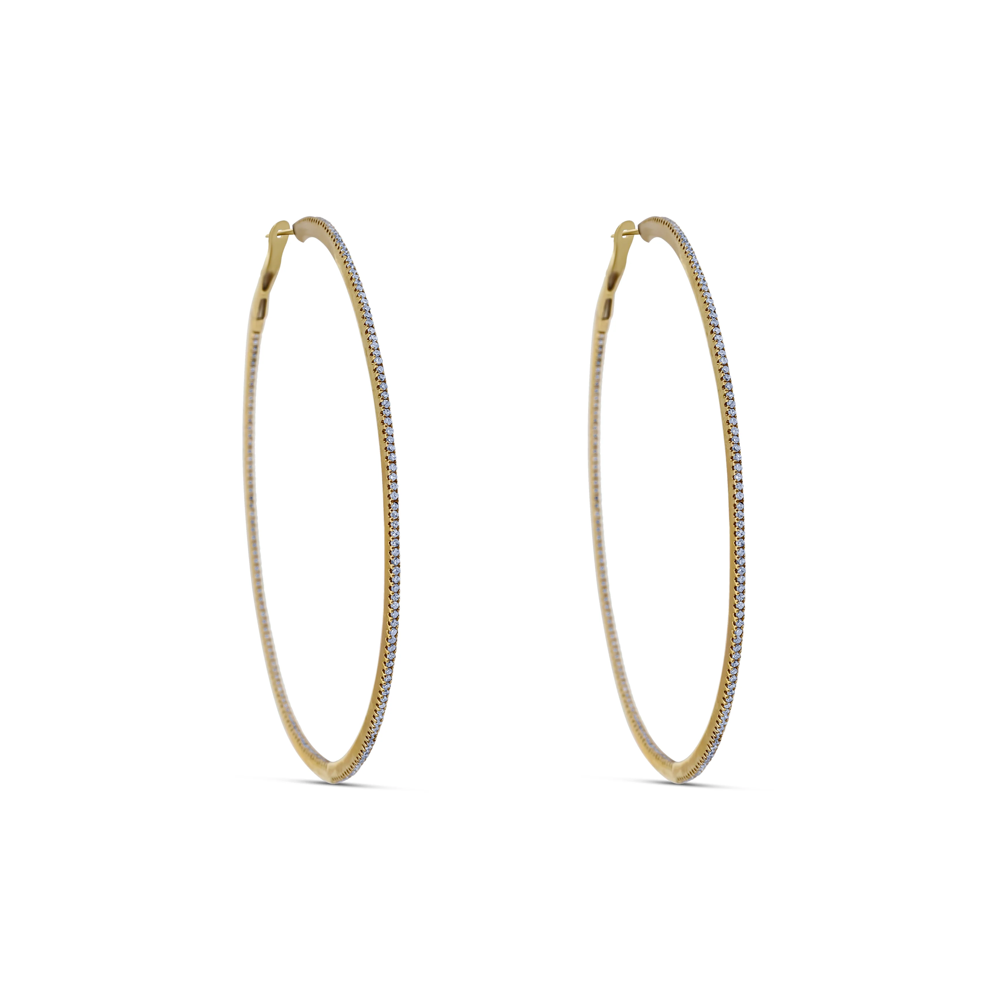 14K Yellow Gold Diamond Inside Out Hoops - Image 3