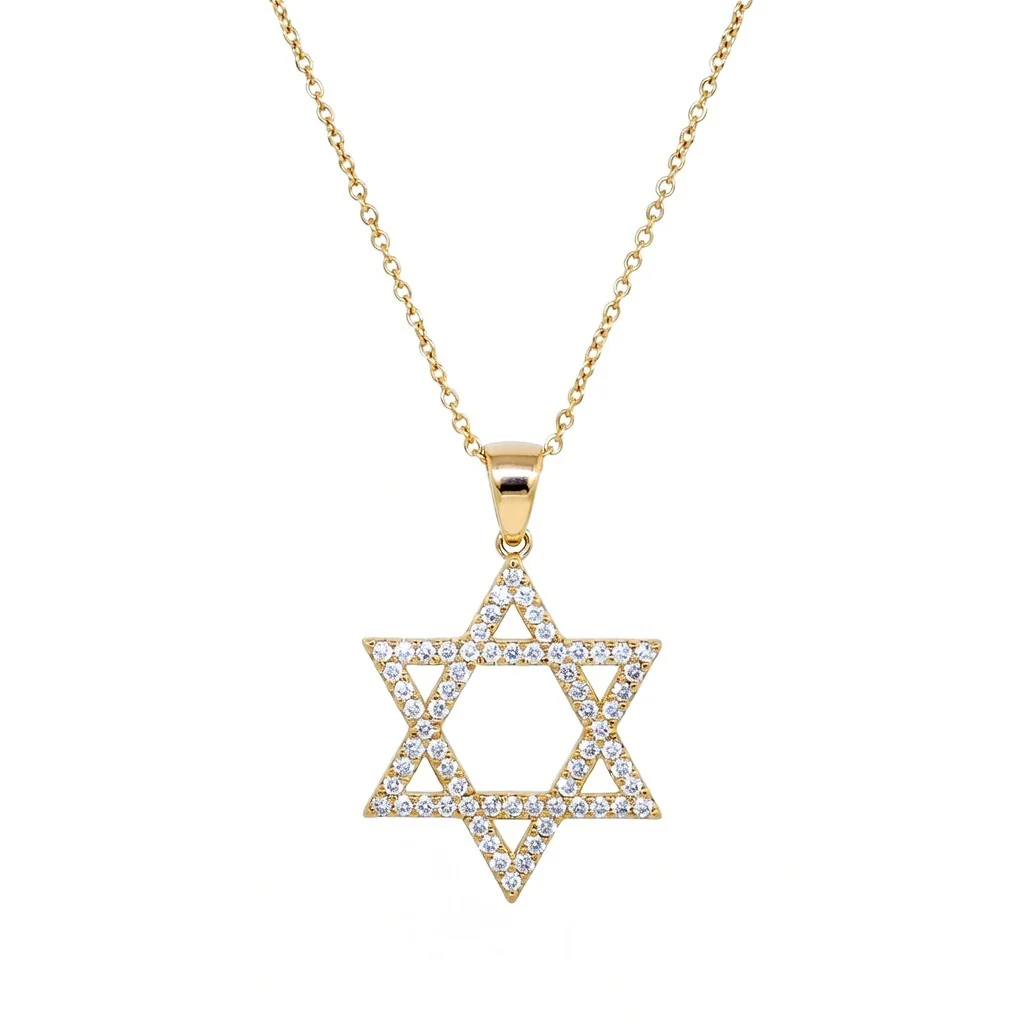 14K Yellow Gold Diamond Star of David Pendant Necklace 0.50CTW