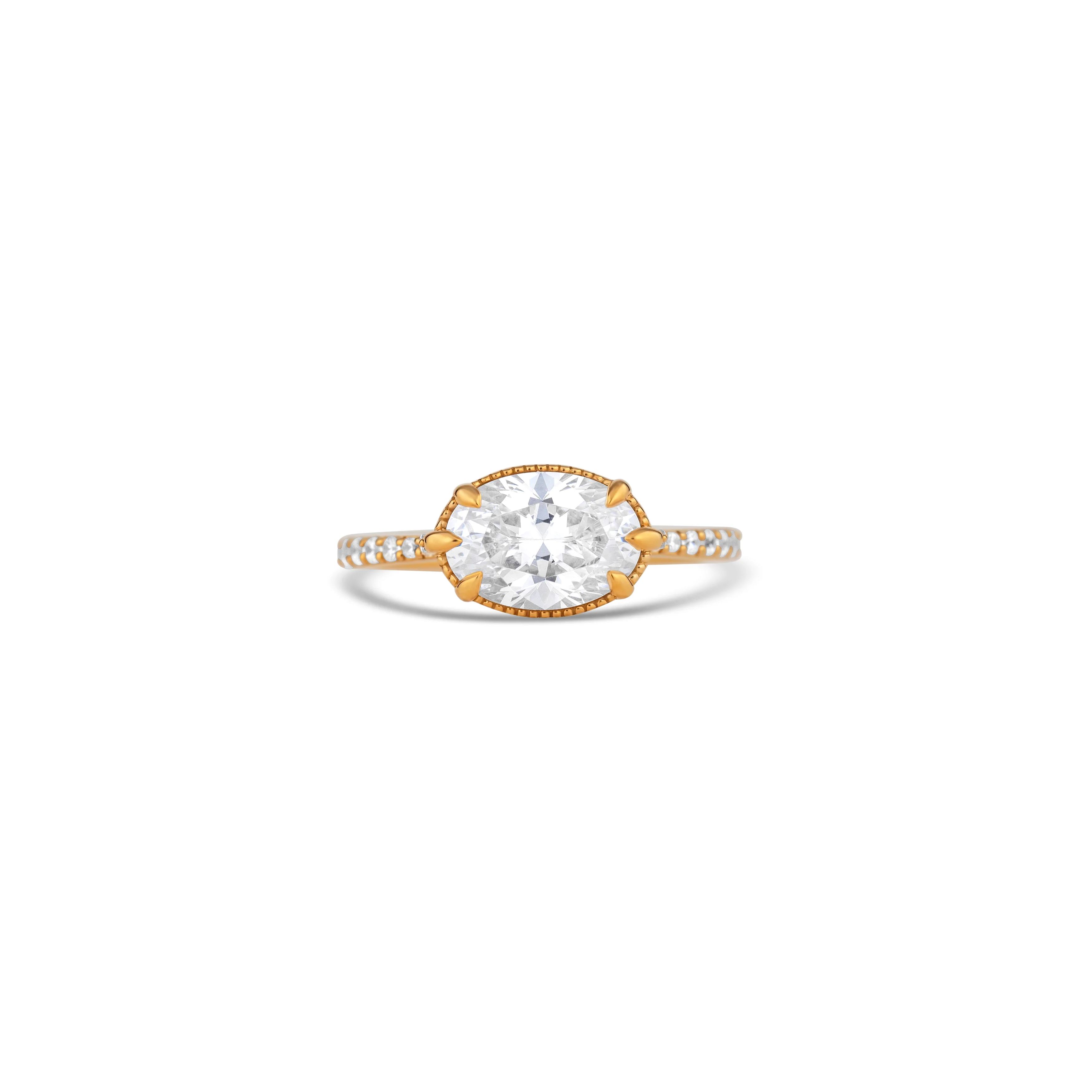 14K Yellow Gold East-West Round Diamond Pavé Side Semi-Mount