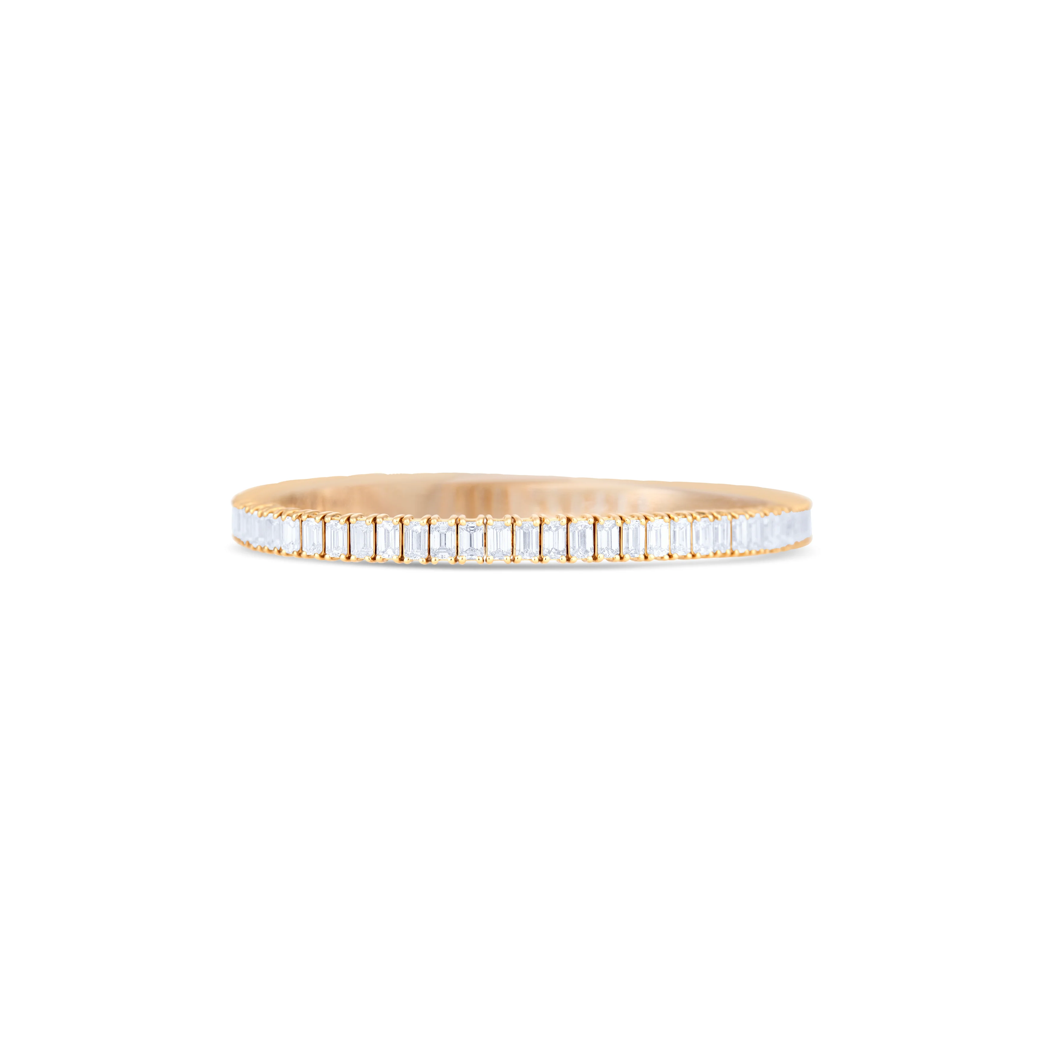 14K Yellow Gold Emerald and Emerald Cut Diamond Tennis Bracelet - Image 3
