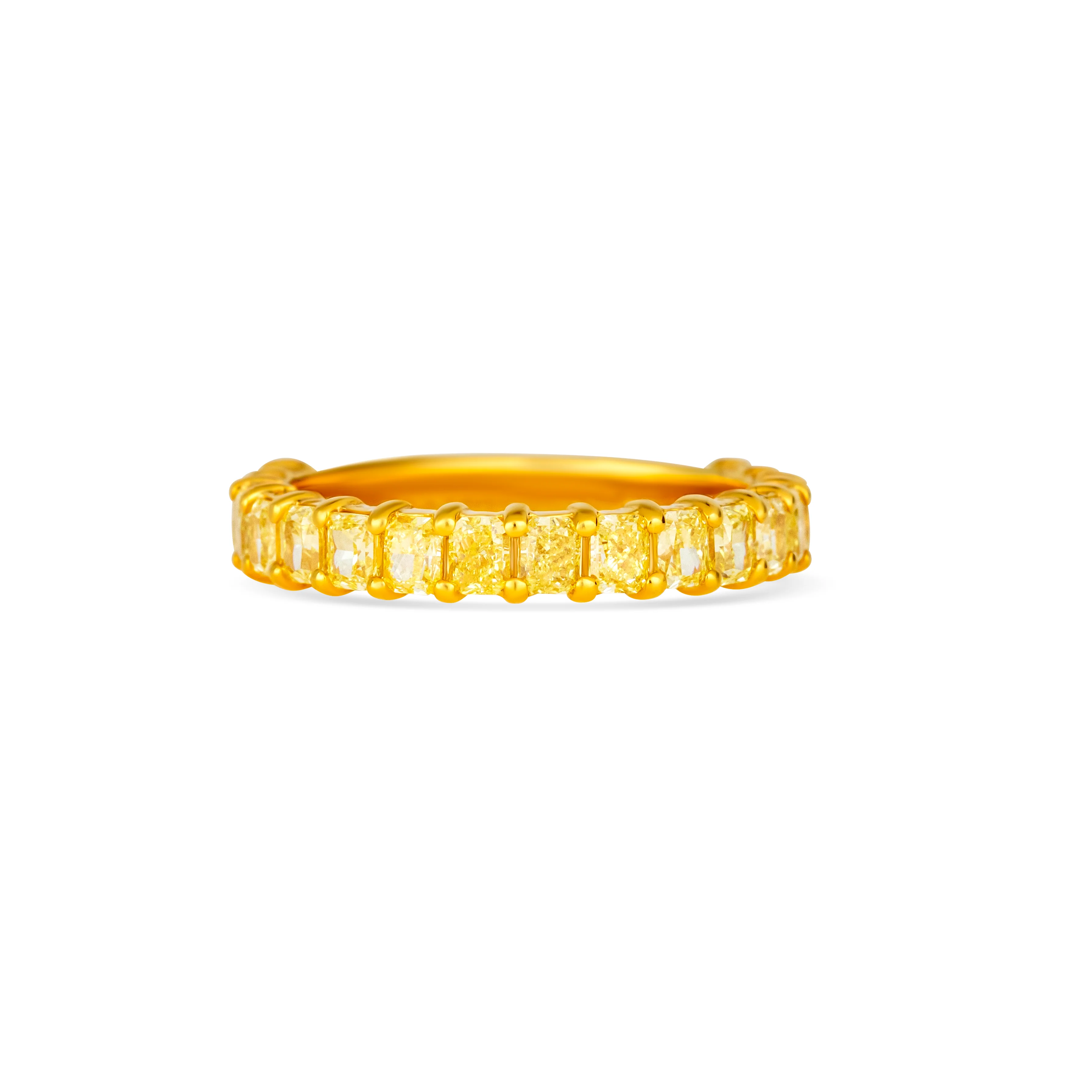 14K Yellow Gold Fancy Yellow Princess Cut Diamond Three Quarter Wedding Band