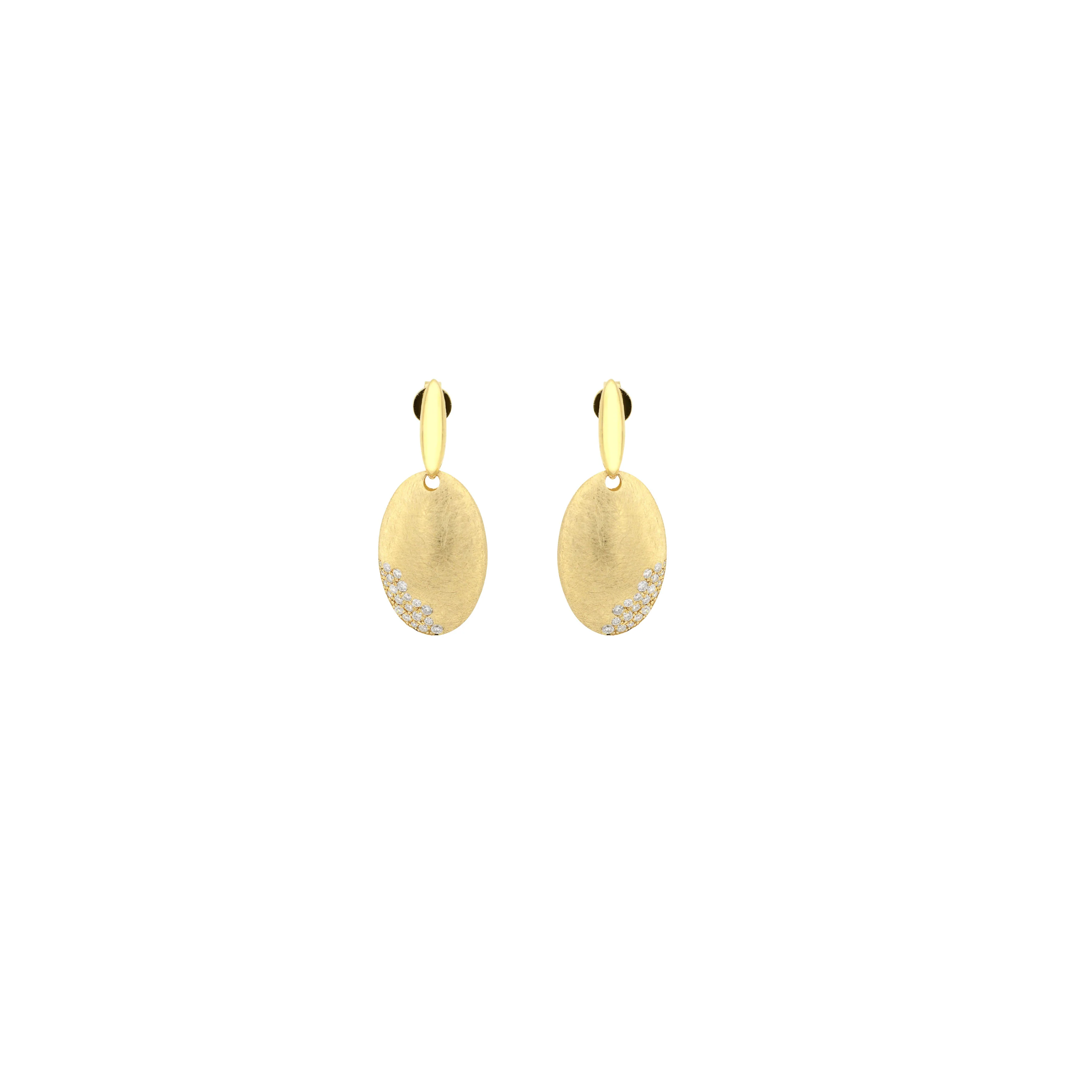14K Yellow Gold Florentine Cluster Diamond Oblong Drop Earrings