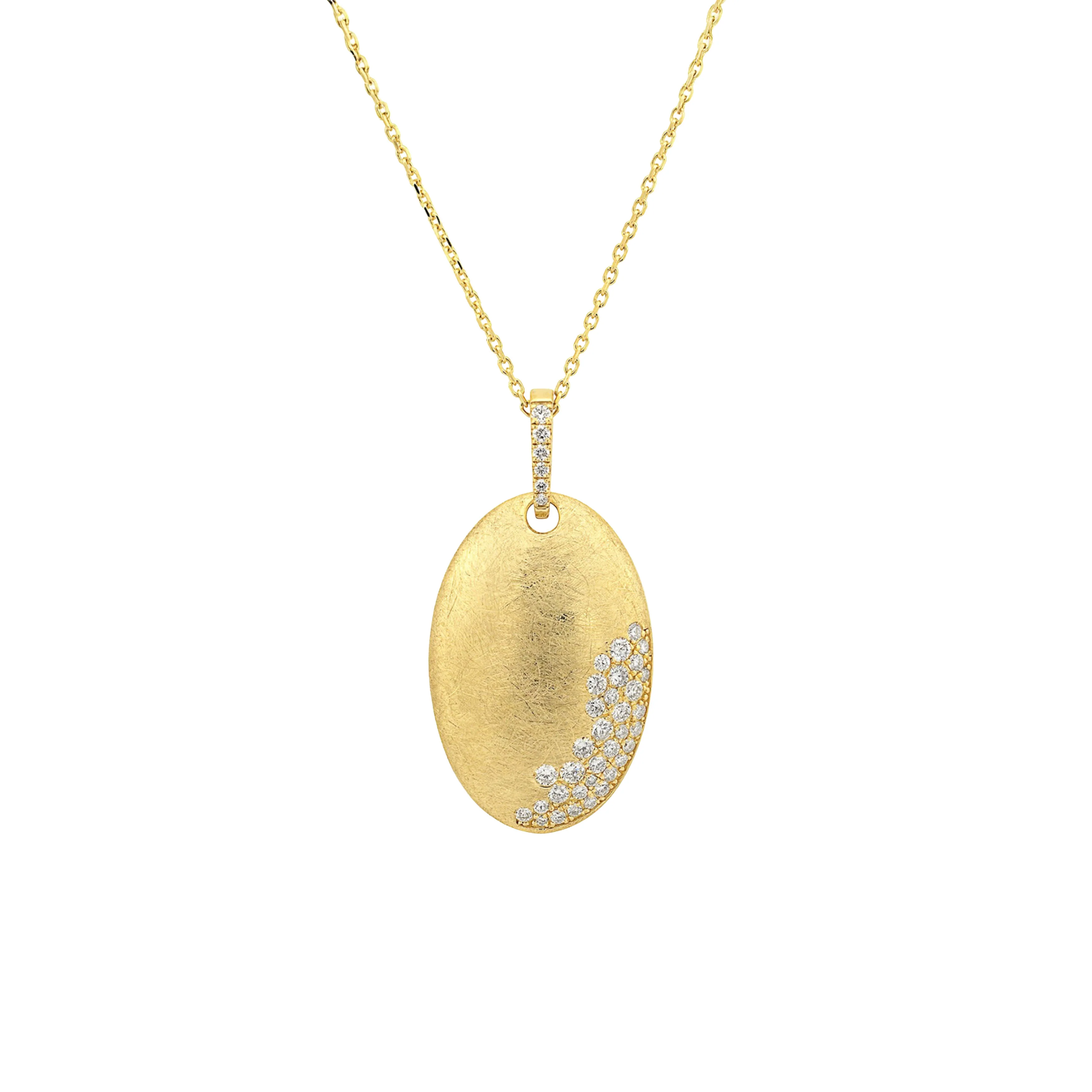 14K Yellow Gold Florentine Cluster Diamond Oblong Pendant with Chain