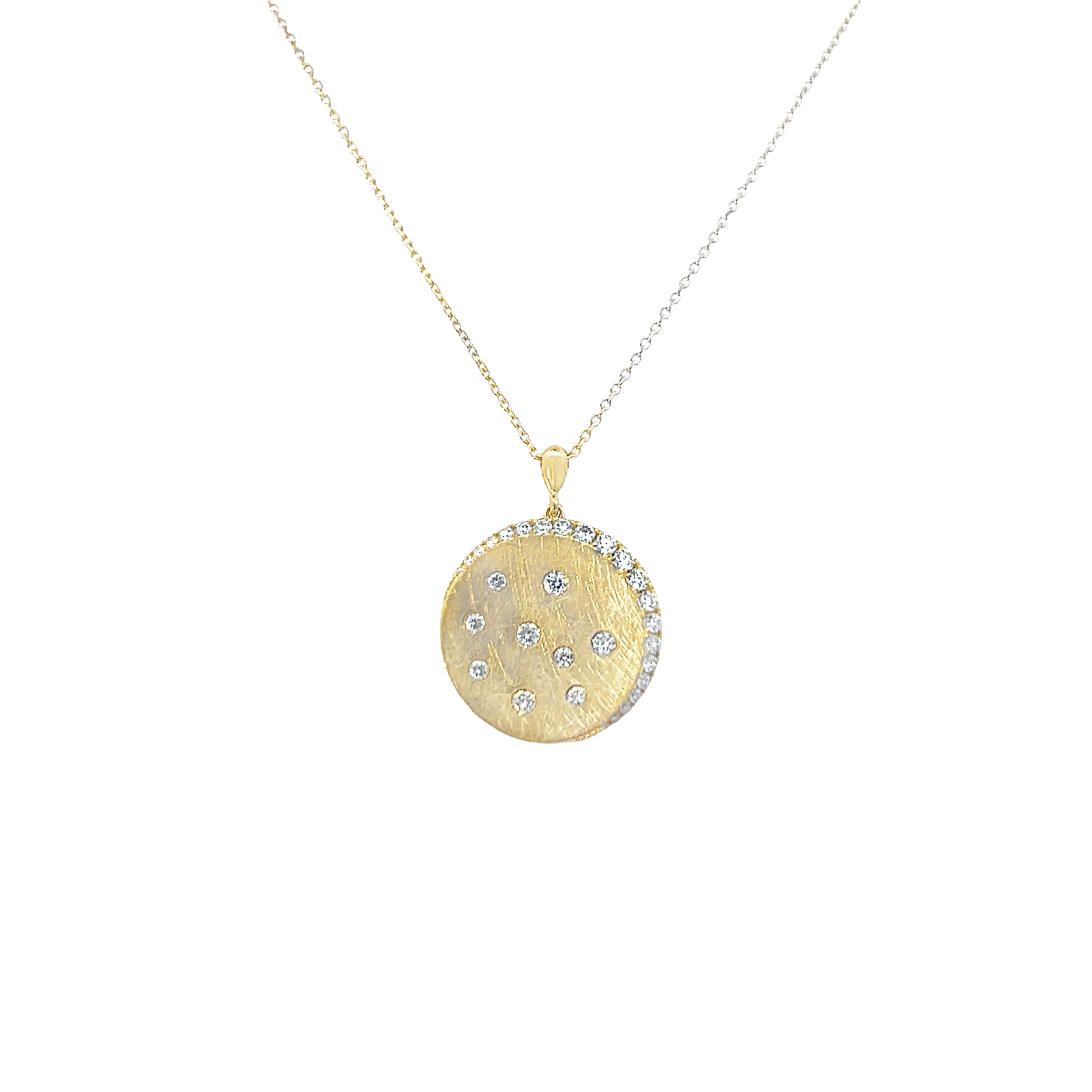 14K Yellow Gold Florentine Scattered Diamond Circle Pendant
