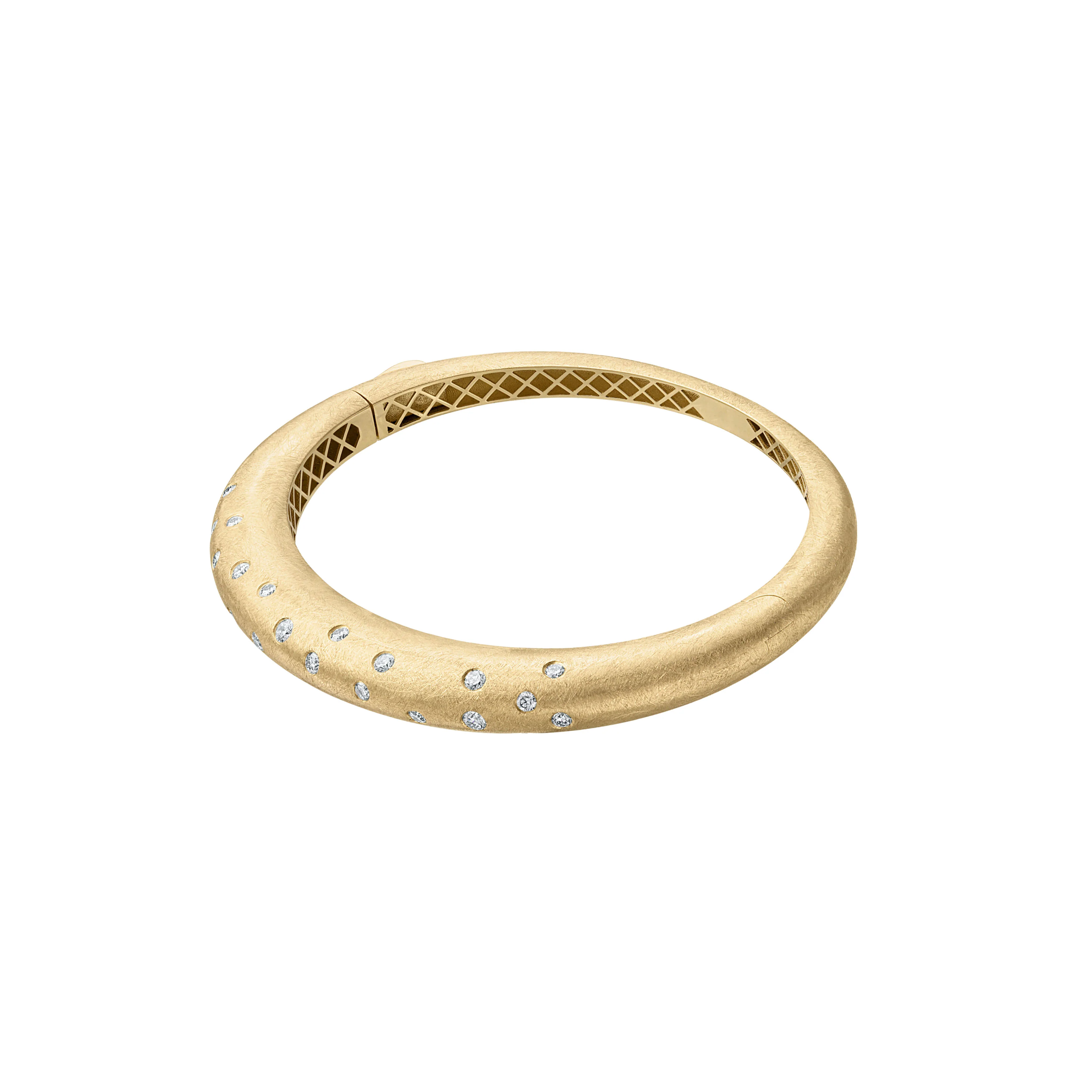 14K Yellow Gold Florentine Scattered Diamond Dome Bangle