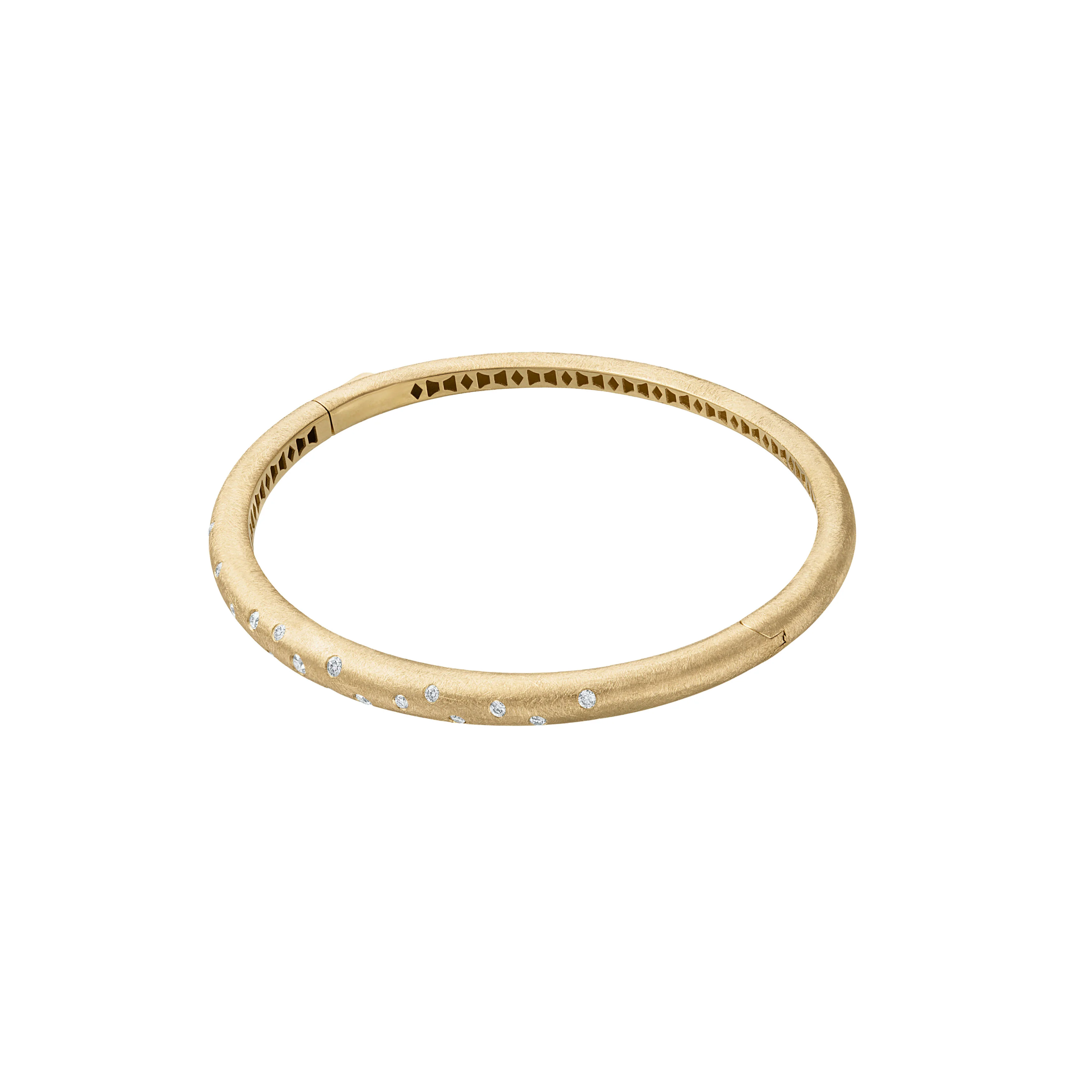 14K Yellow Gold Florentine Scattered Diamond Dome Bangle