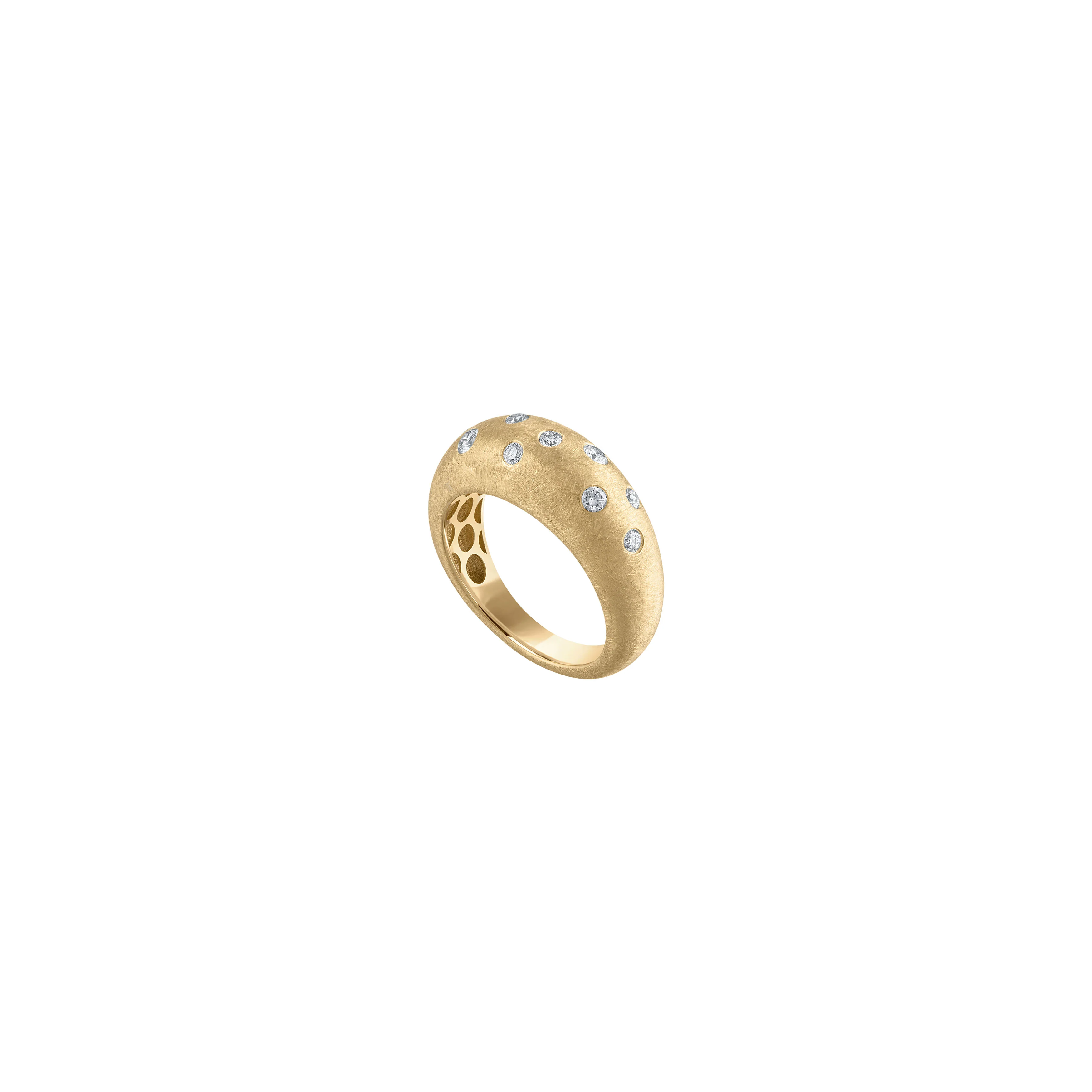 14K Yellow Gold Florentine Scattered Diamond Dome Ring