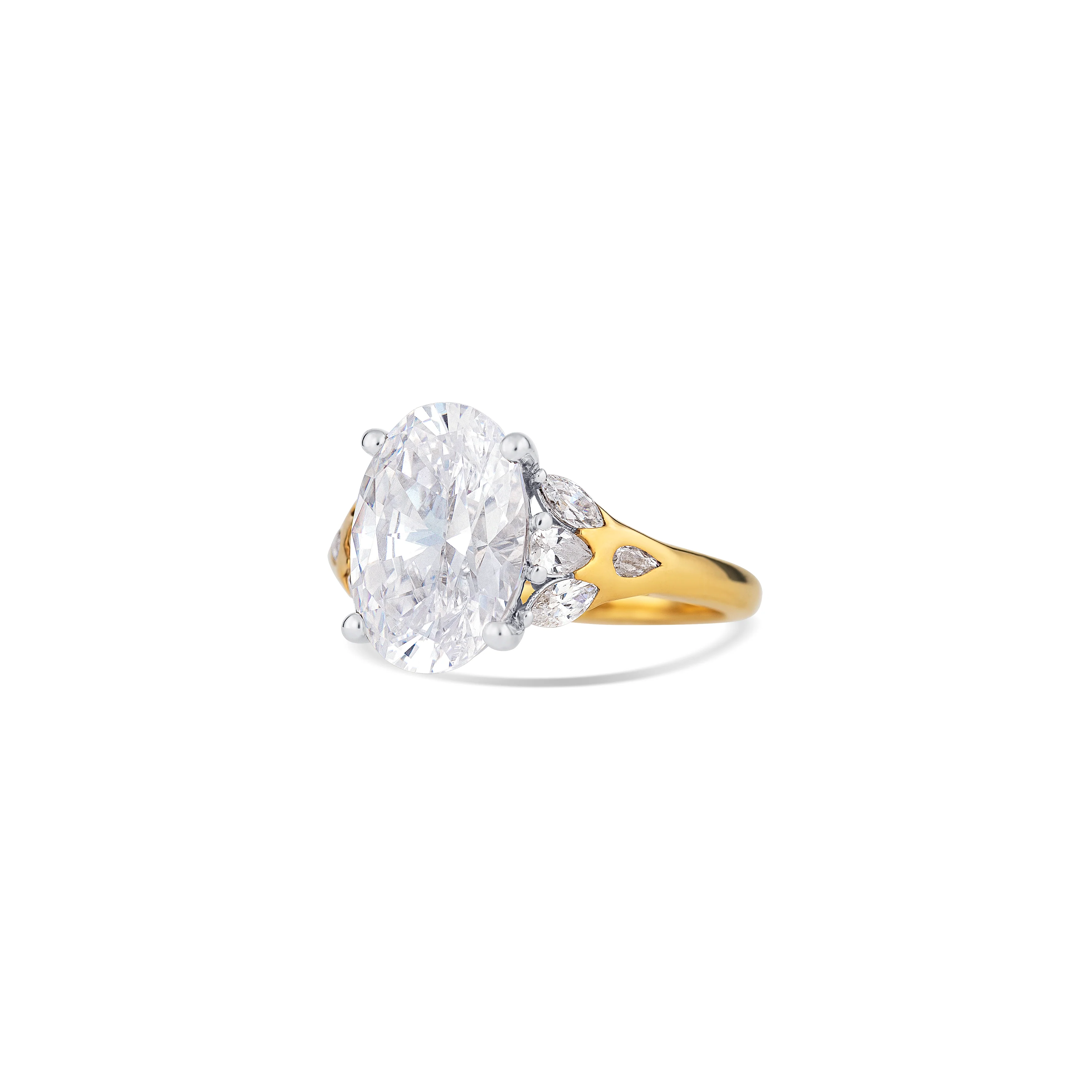 14K Yellow Gold Four Prong Diamond Cathedral Engagement Ring - Image 2