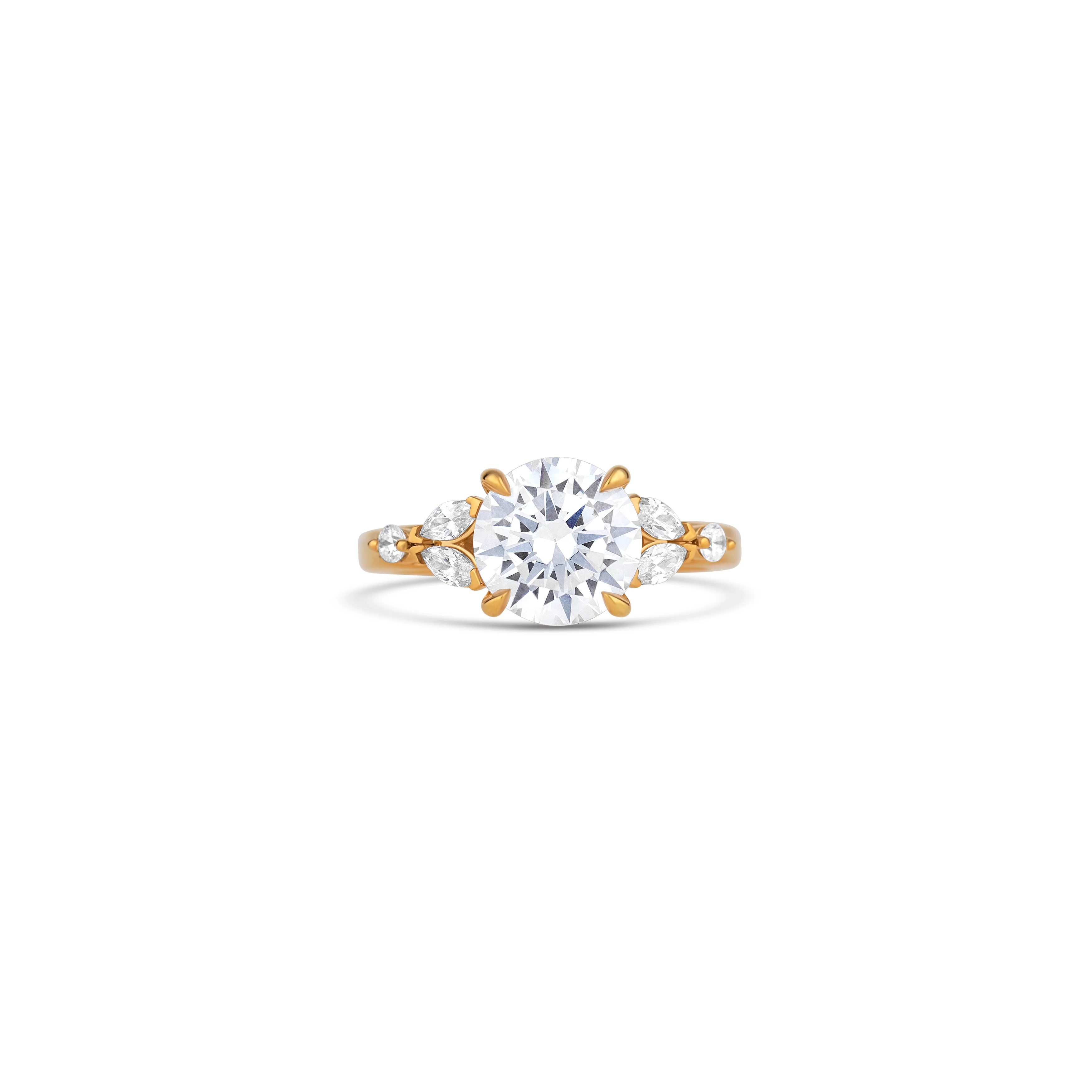 14K Yellow Gold Four Prong Round And Marquise Diamond Semi-Mount