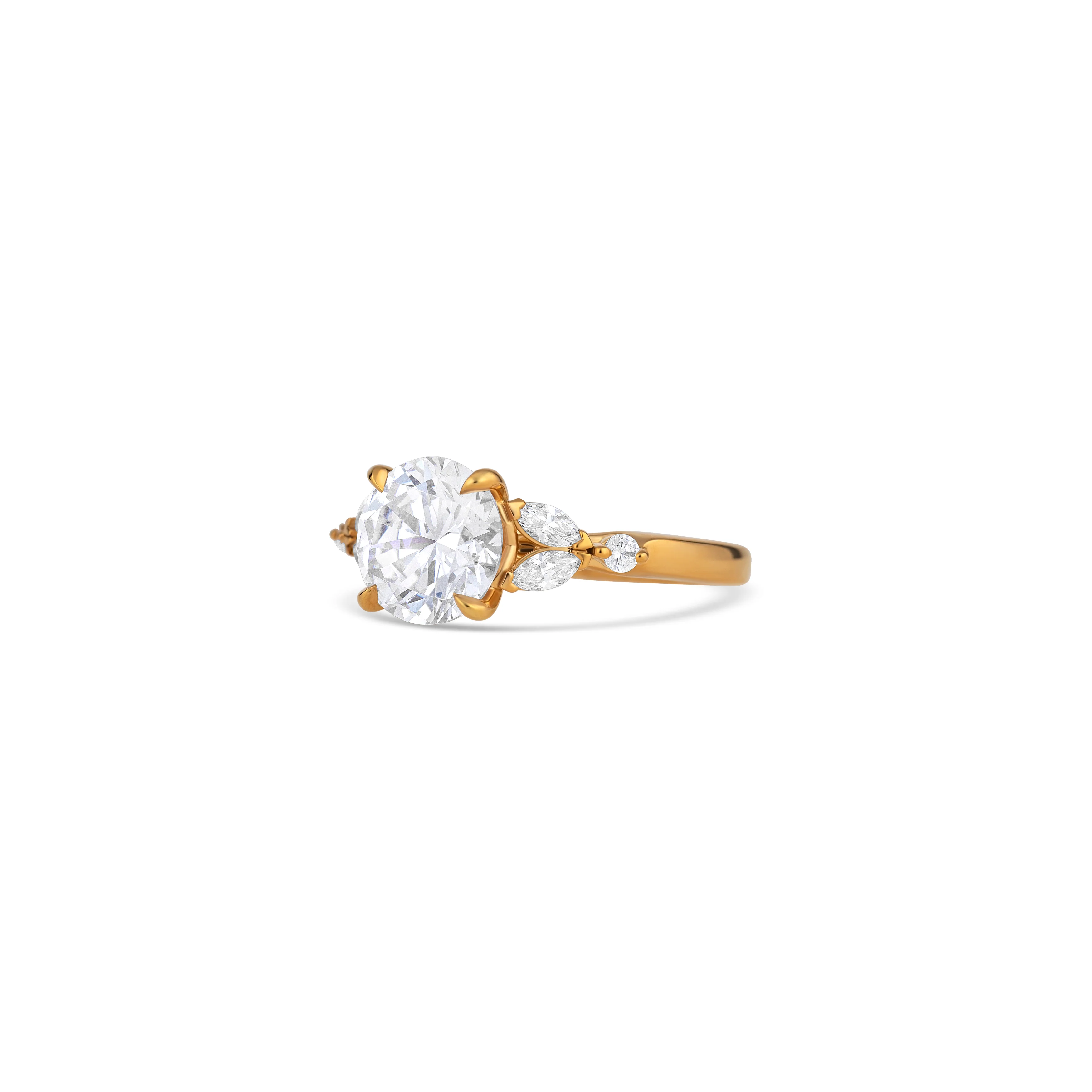 14K Yellow Gold Four Prong Round And Marquise Diamond Semi-Mount - Image 2