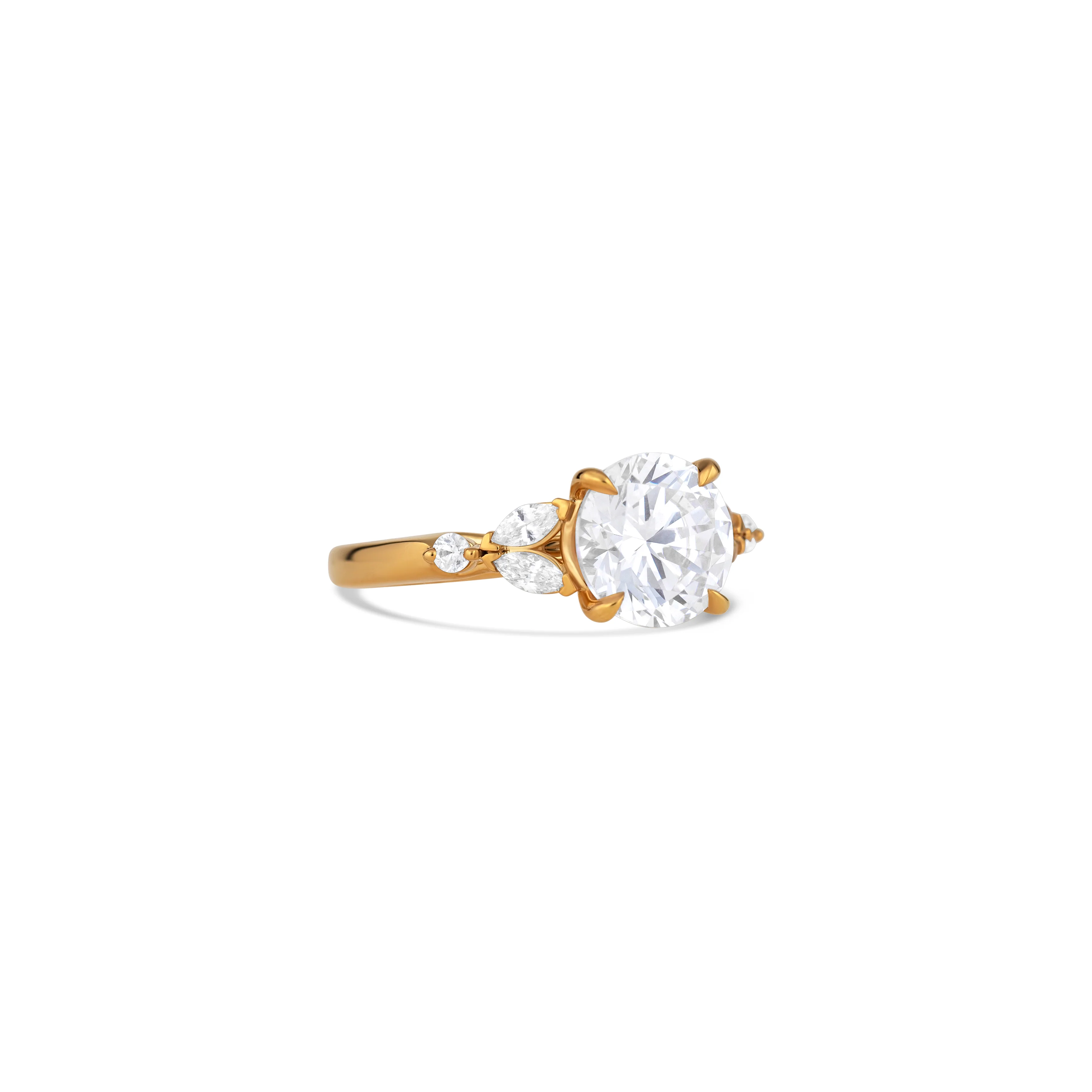 14K Yellow Gold Four Prong Round And Marquise Diamond Semi-Mount - Image 3