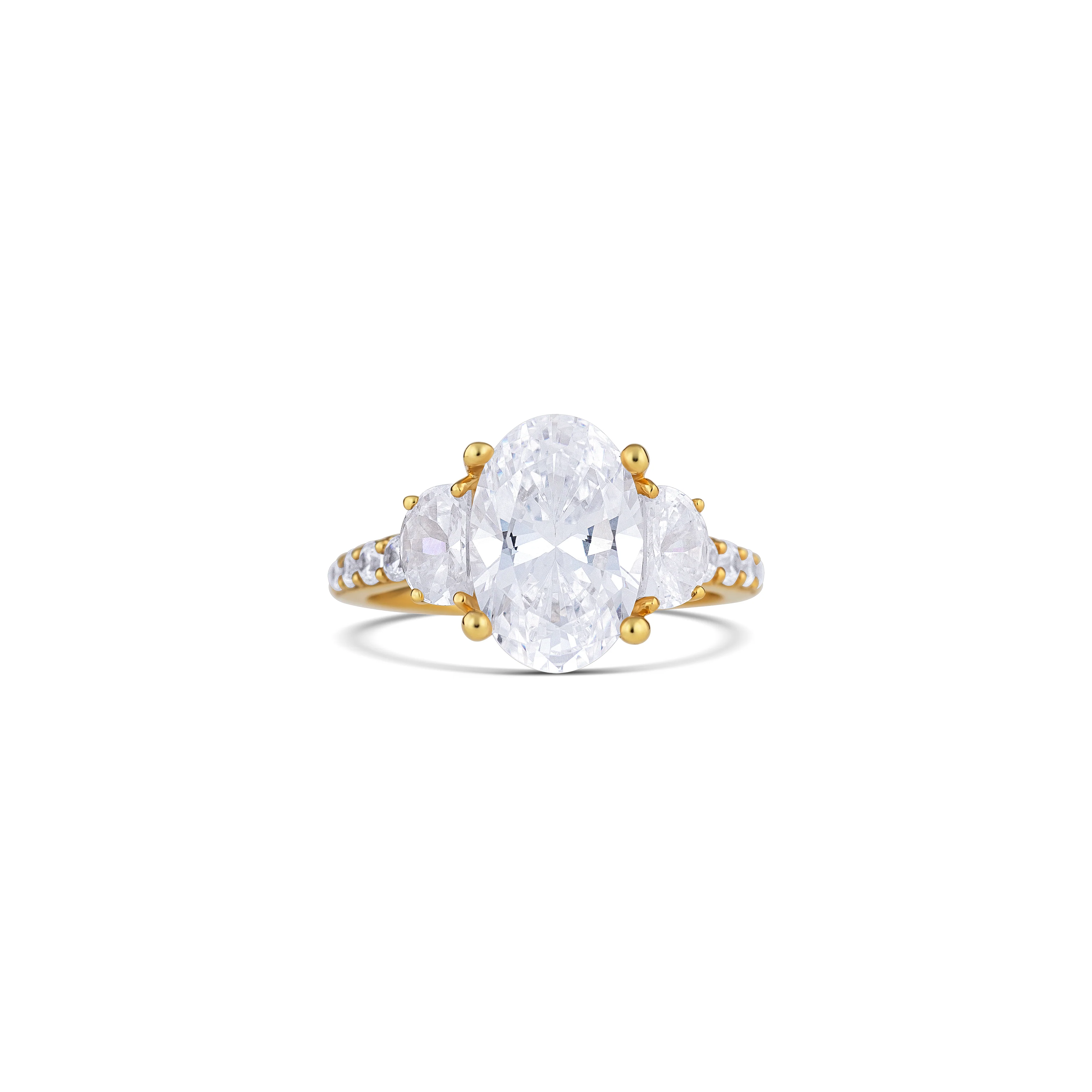14K Yellow Gold Four Prong Three Stone Pavé Diamond Engagement Ring