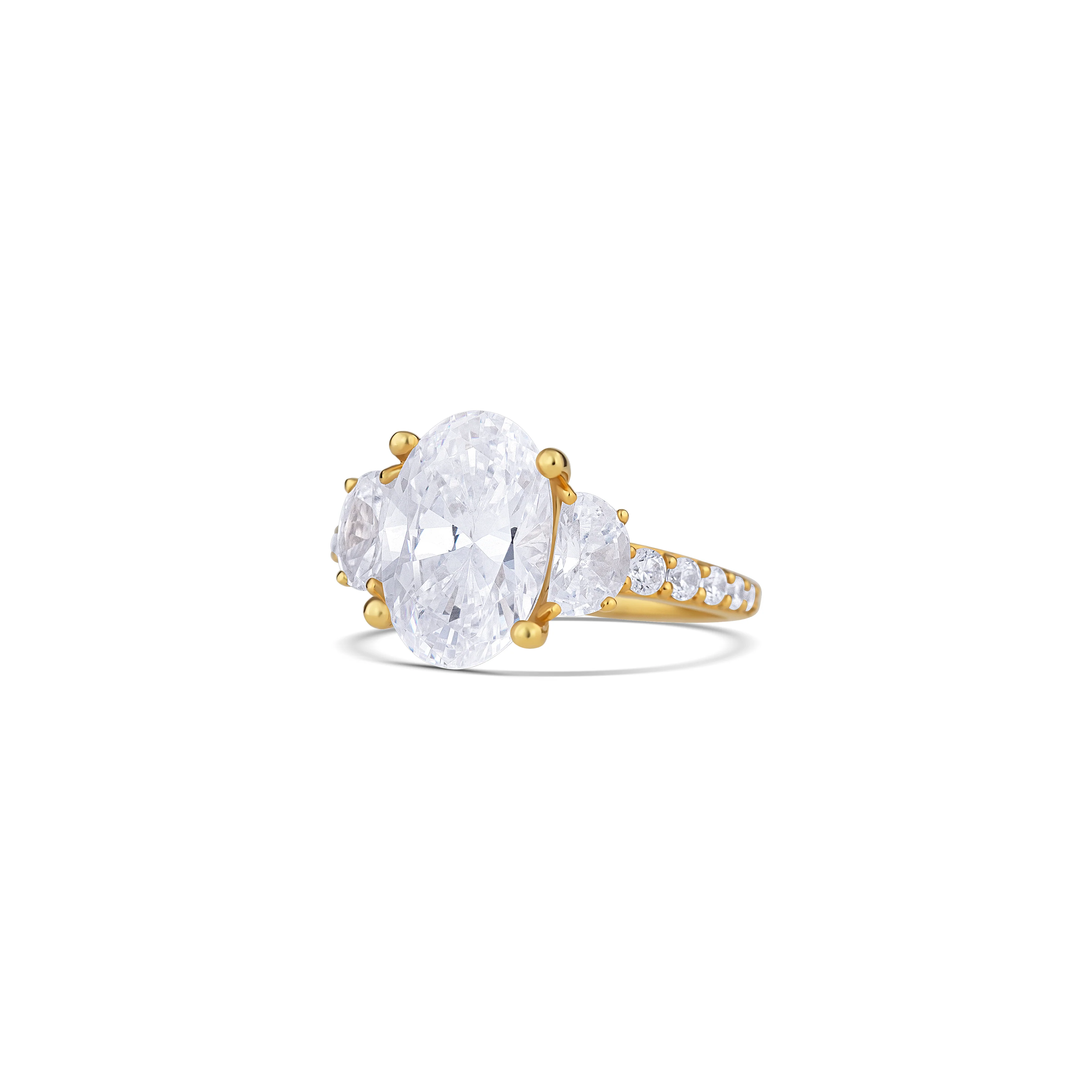 14K Yellow Gold Four Prong Three Stone Pavé Diamond Engagement Ring - Image 2