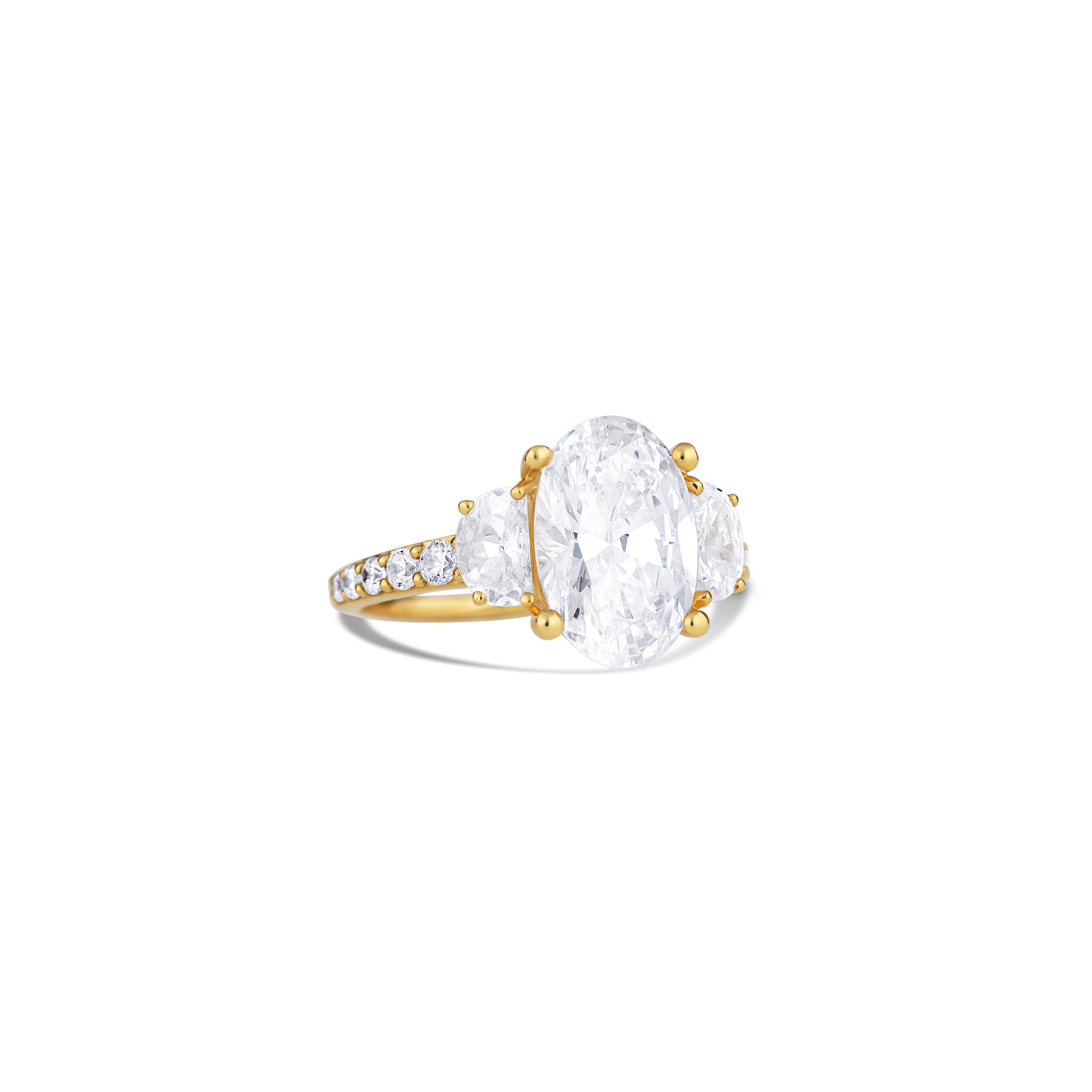 14K Yellow Gold Four Prong Three Stone Pavé Diamond Engagement Ring - Image 3