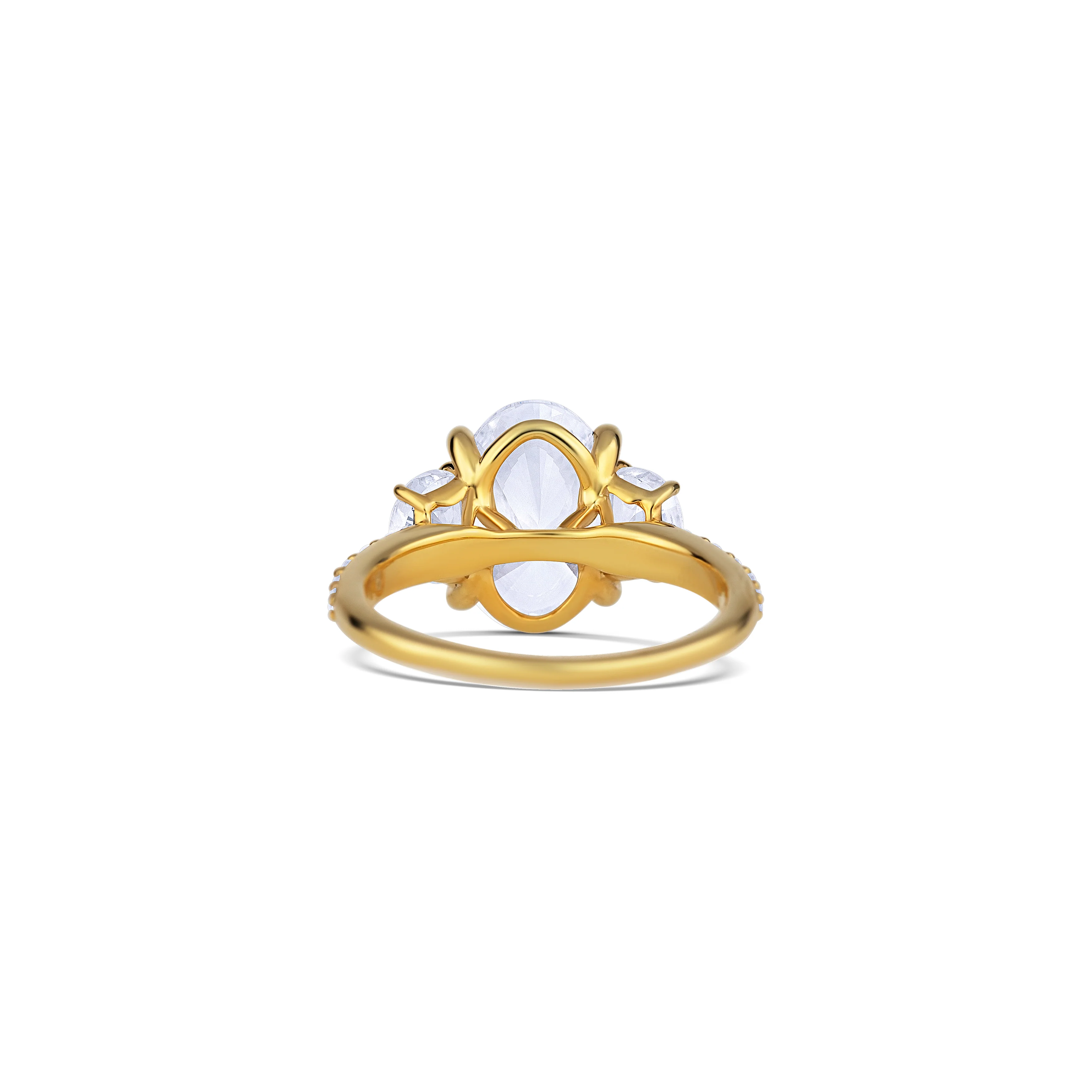 14K Yellow Gold Four Prong Three Stone Pavé Diamond Engagement Ring - Image 4