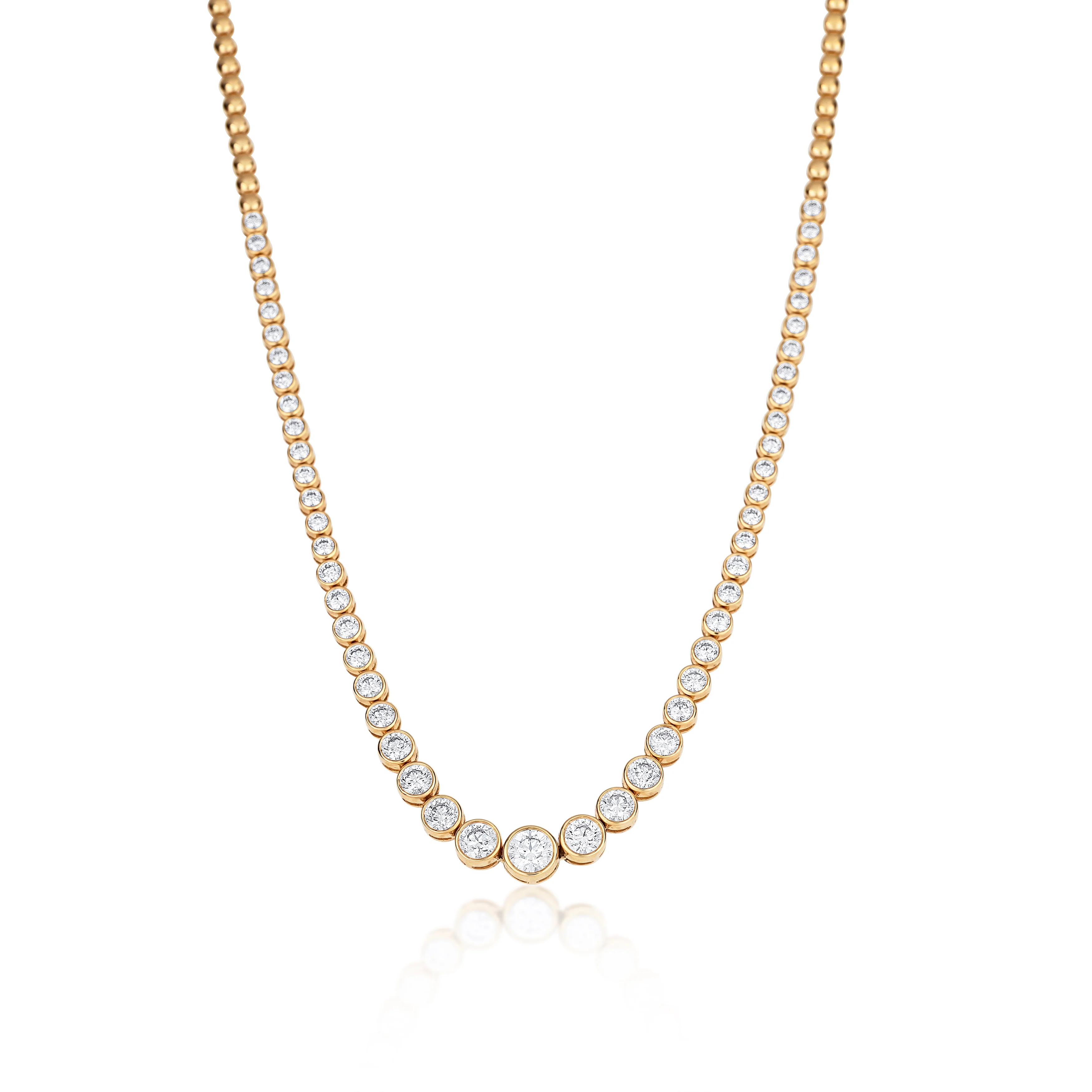 14K Yellow Gold Graduated Round Diamond Half Line Necklace