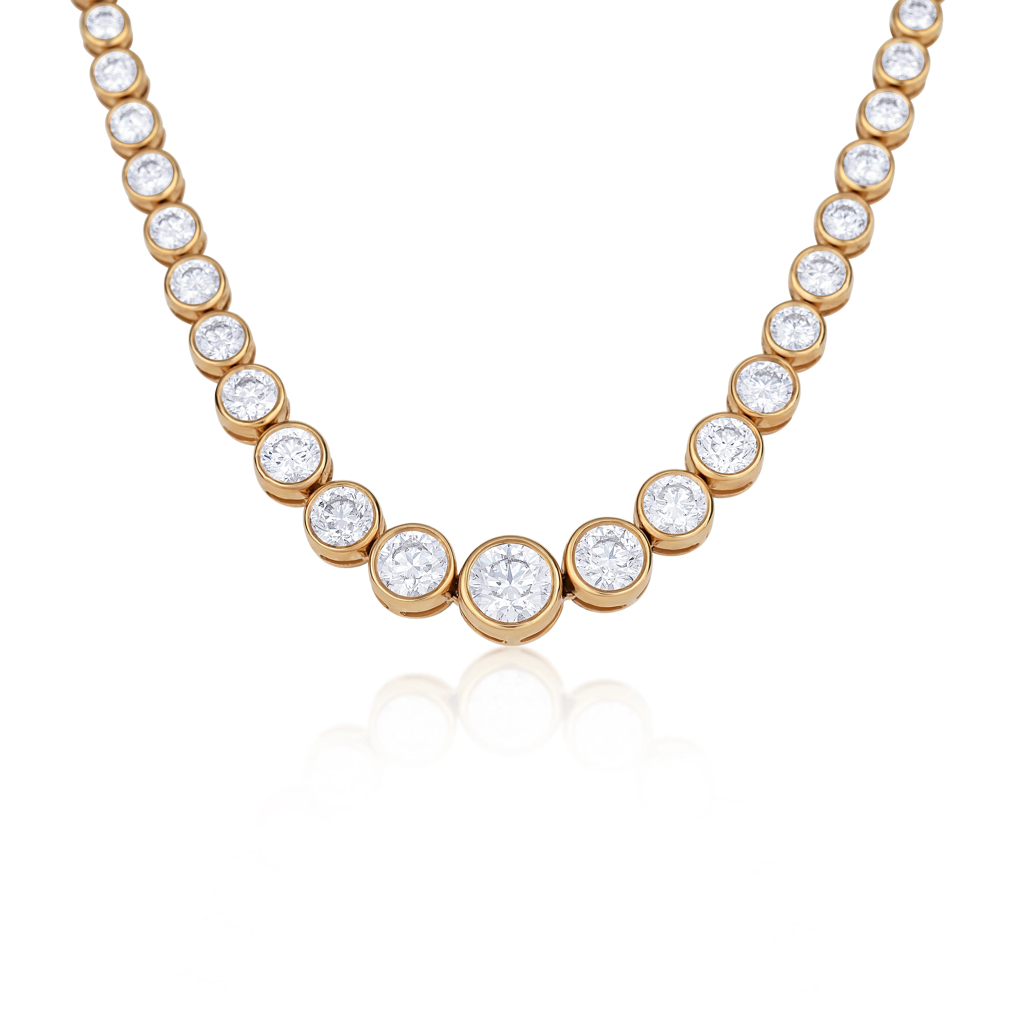 14K Yellow Gold Graduated Round Diamond Half Line Necklace - Image 2