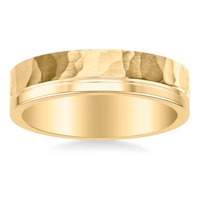 14K Yellow Gold Hammered Wedding Band 6mm - Image 2