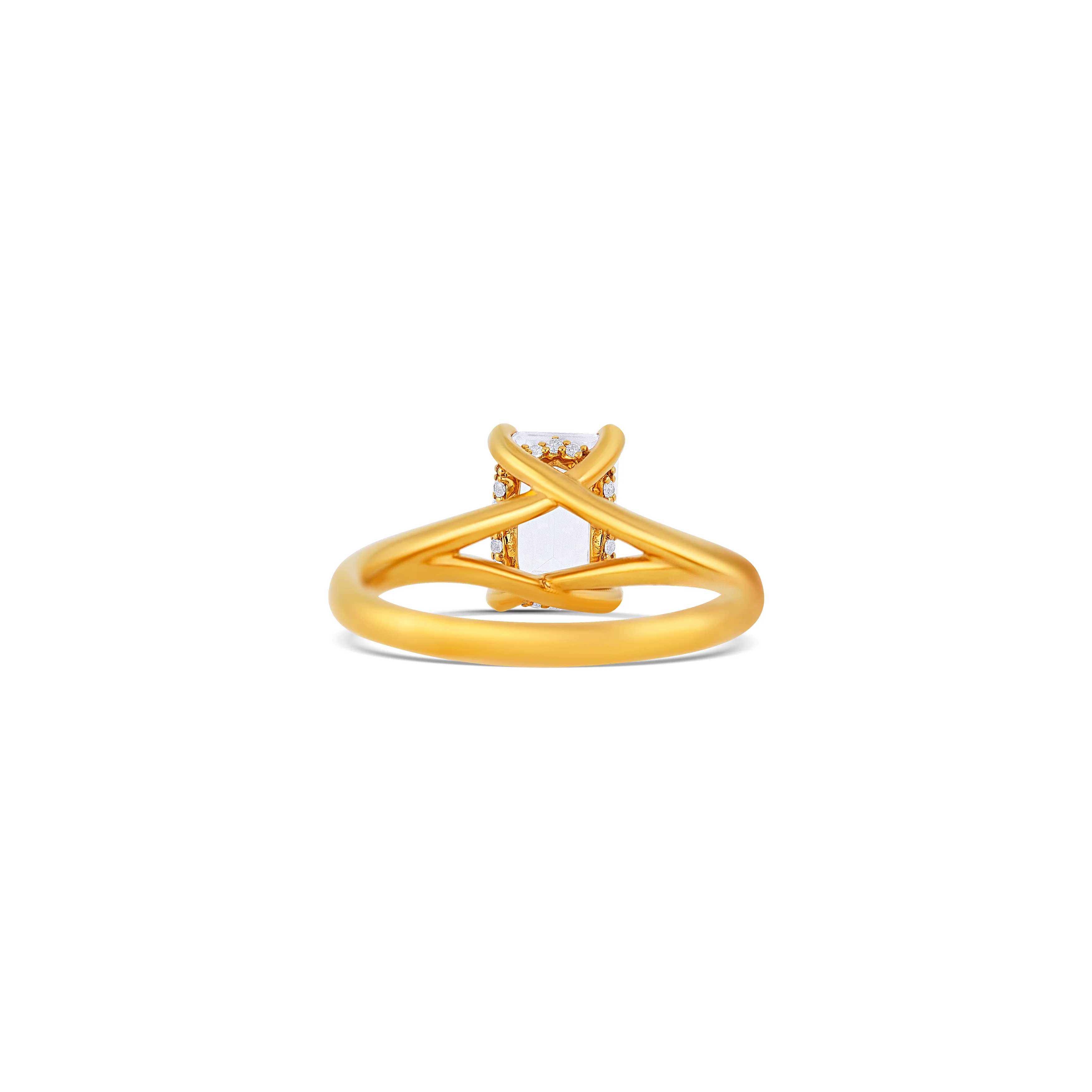 14K Yellow Gold Hidden Halo Emerald-Cut Diamond Engagement Ring Setting - Image 4
