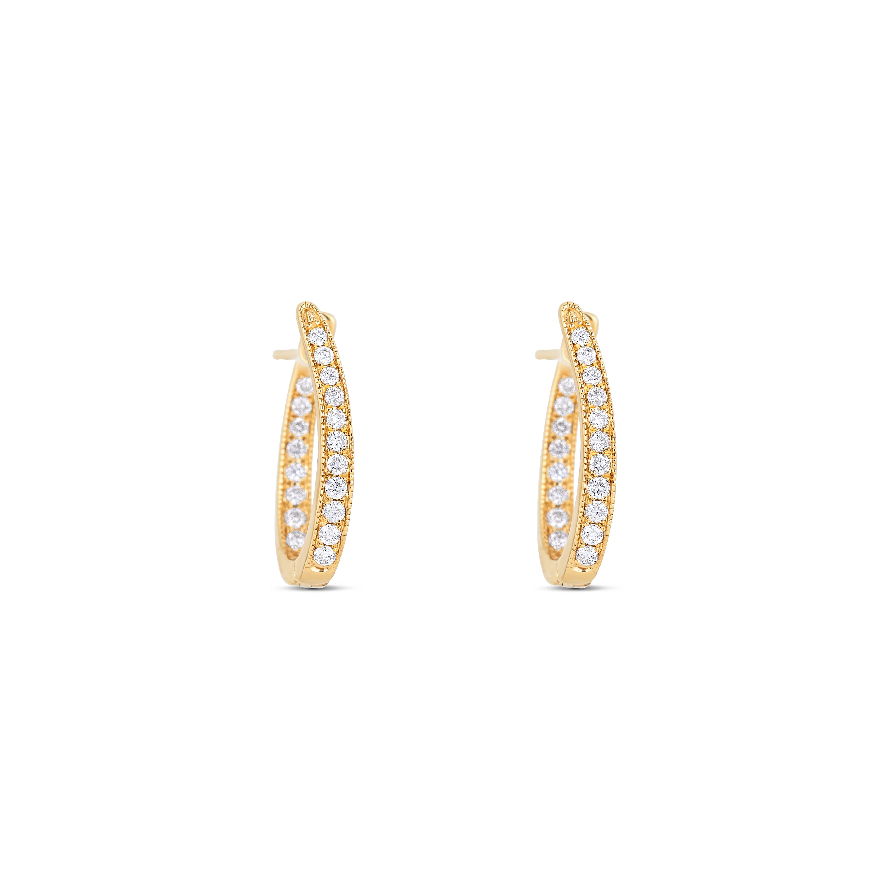14K Yellow Gold Inside-Out Round Diamond Hoop Earrings - Image 3