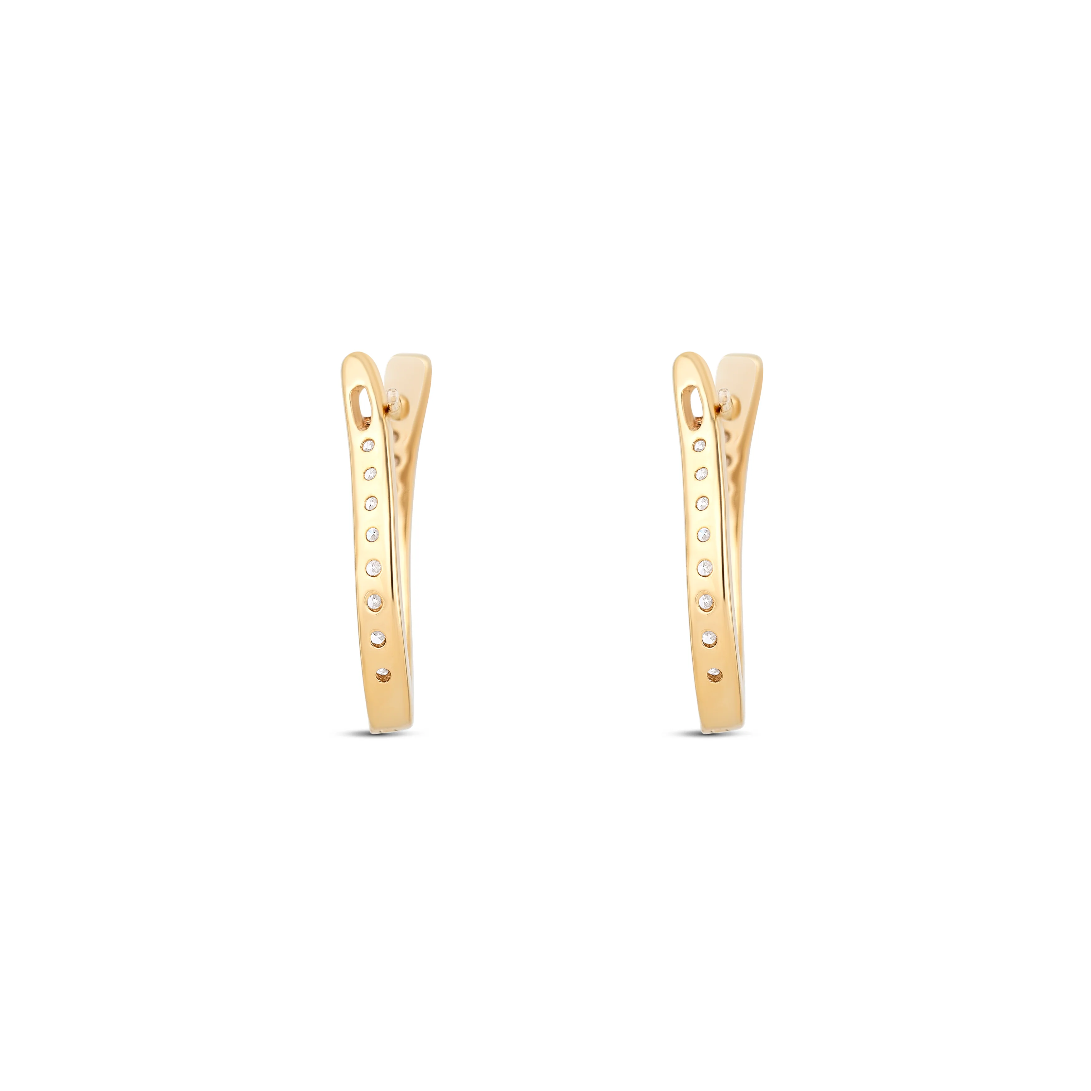 14K Yellow Gold Inside-Out Round Diamond Hoop Earrings - Image 4