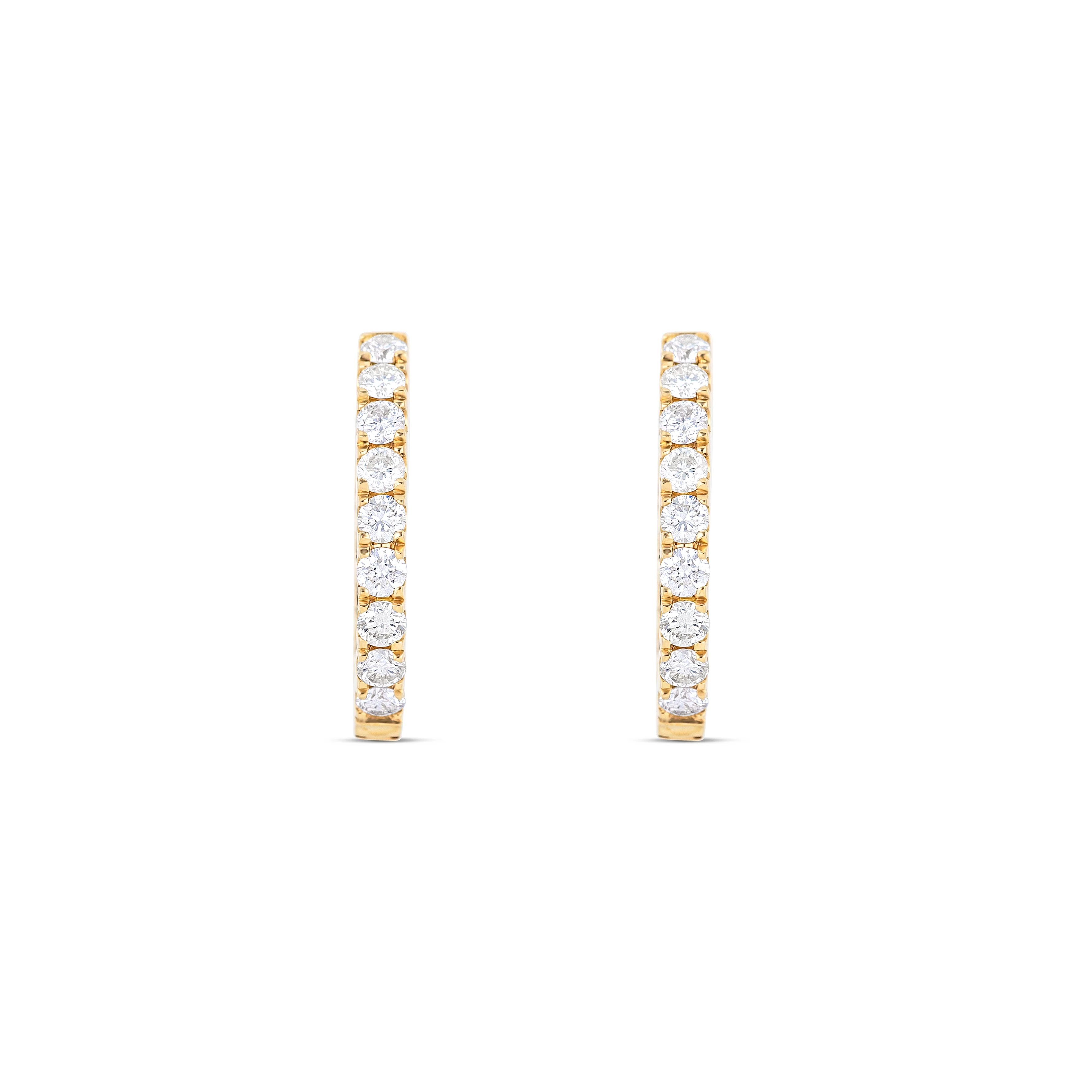 14K Yellow Gold Inside-Out Round Diamond Huggie Earrings