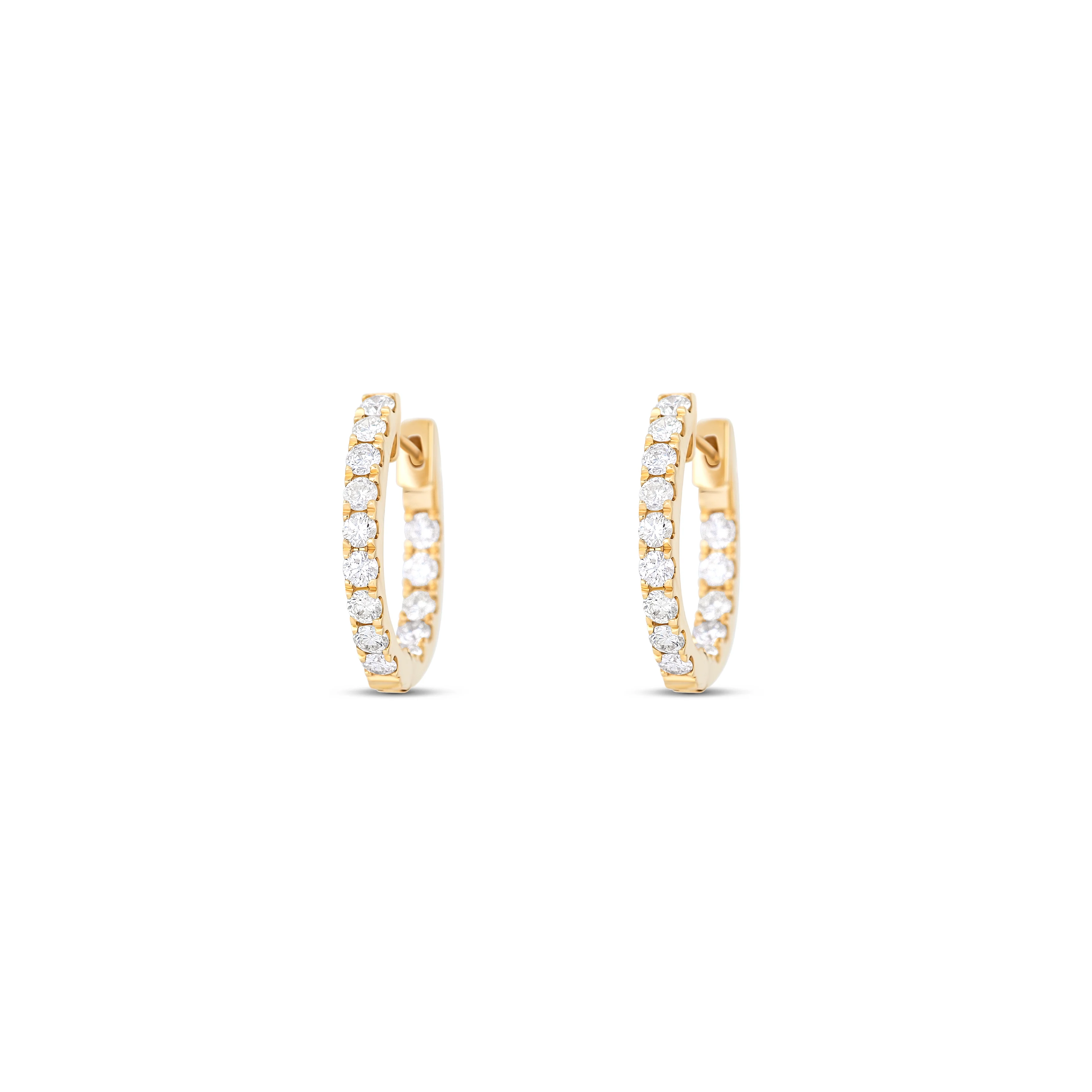 14K Yellow Gold Inside-Out Round Diamond Huggie Earrings - Image 2