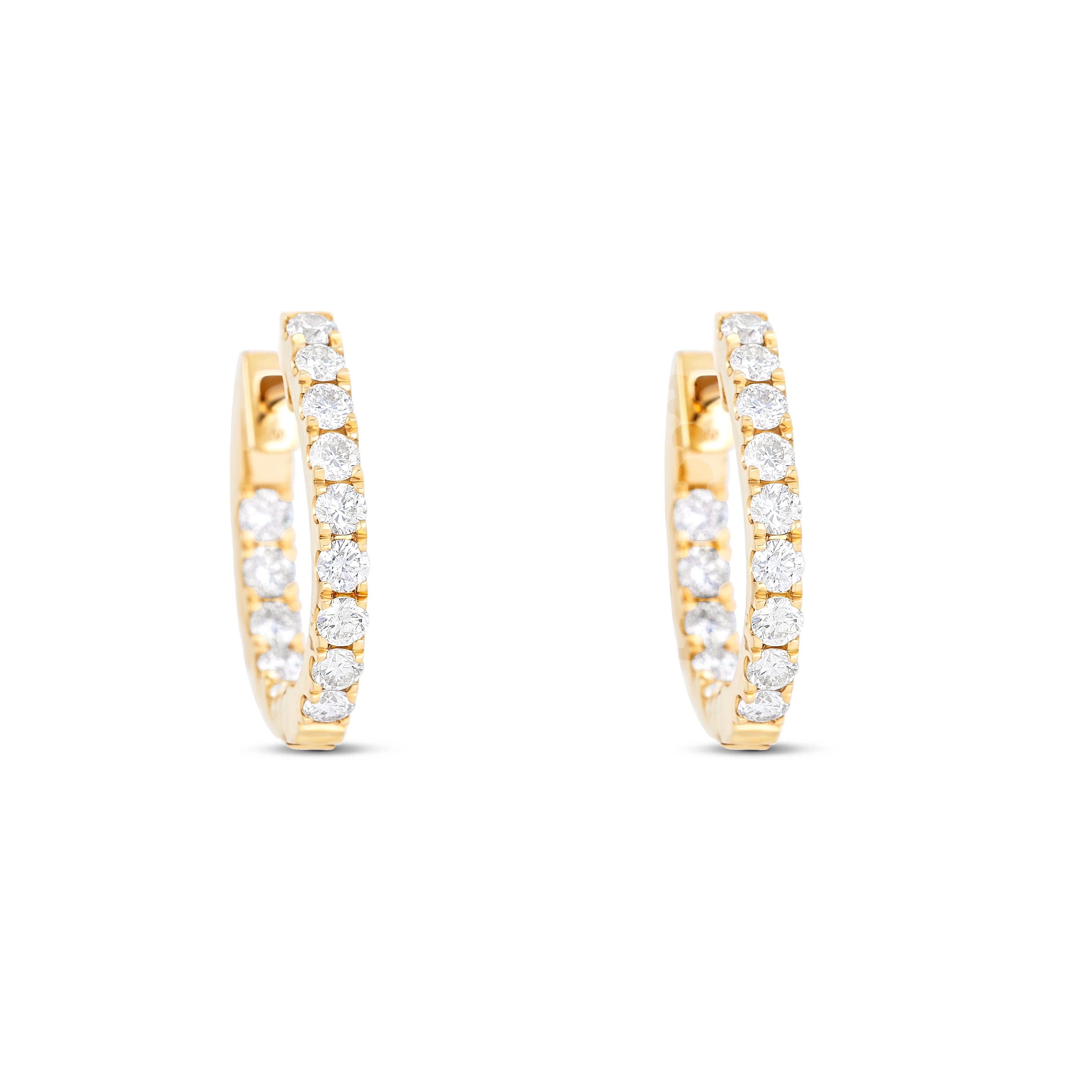 14K Yellow Gold Inside-Out Round Diamond Huggie Earrings - Image 3
