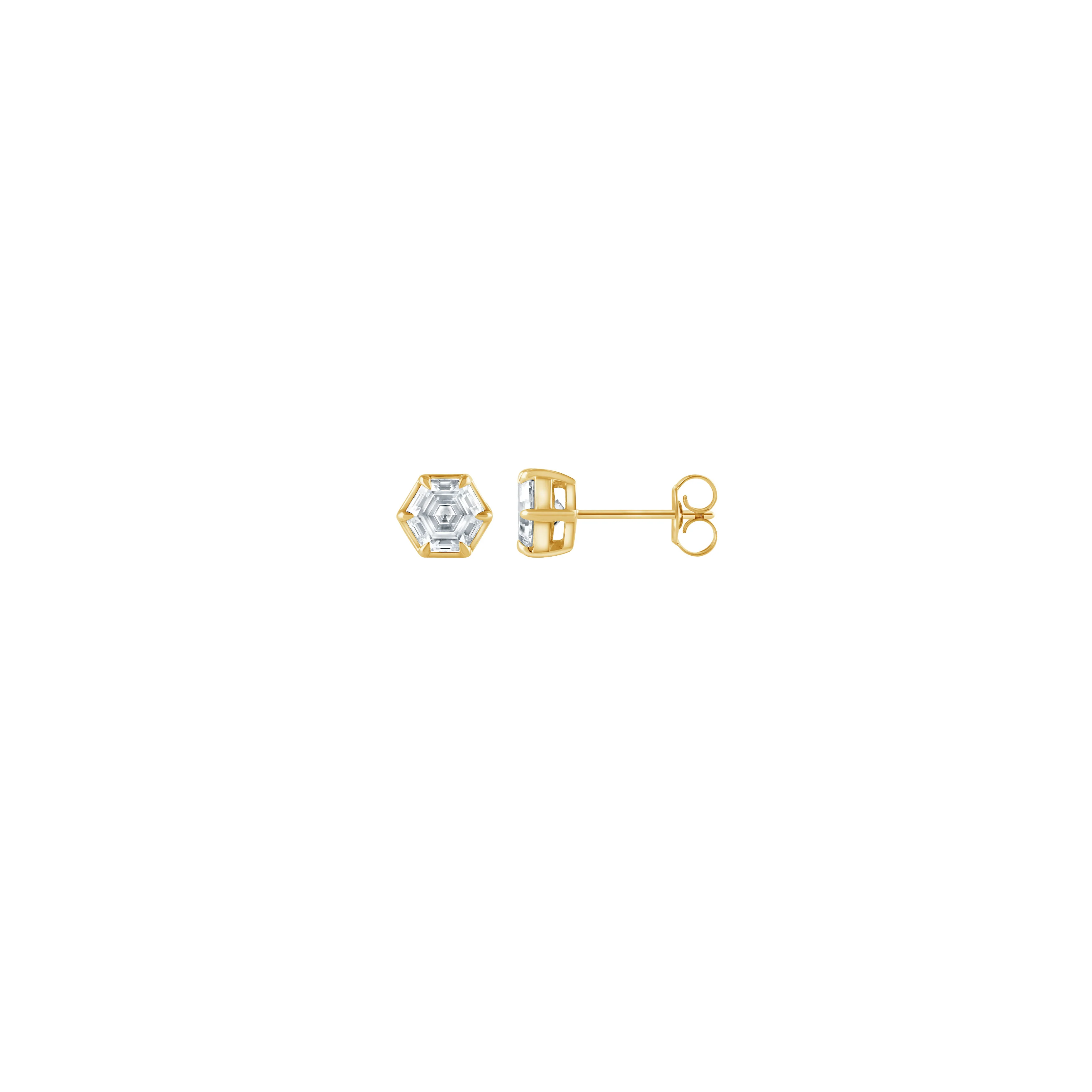 14K Yellow Gold Lab-Grown 2.00ct Hexagon Diamond Stud Earrings