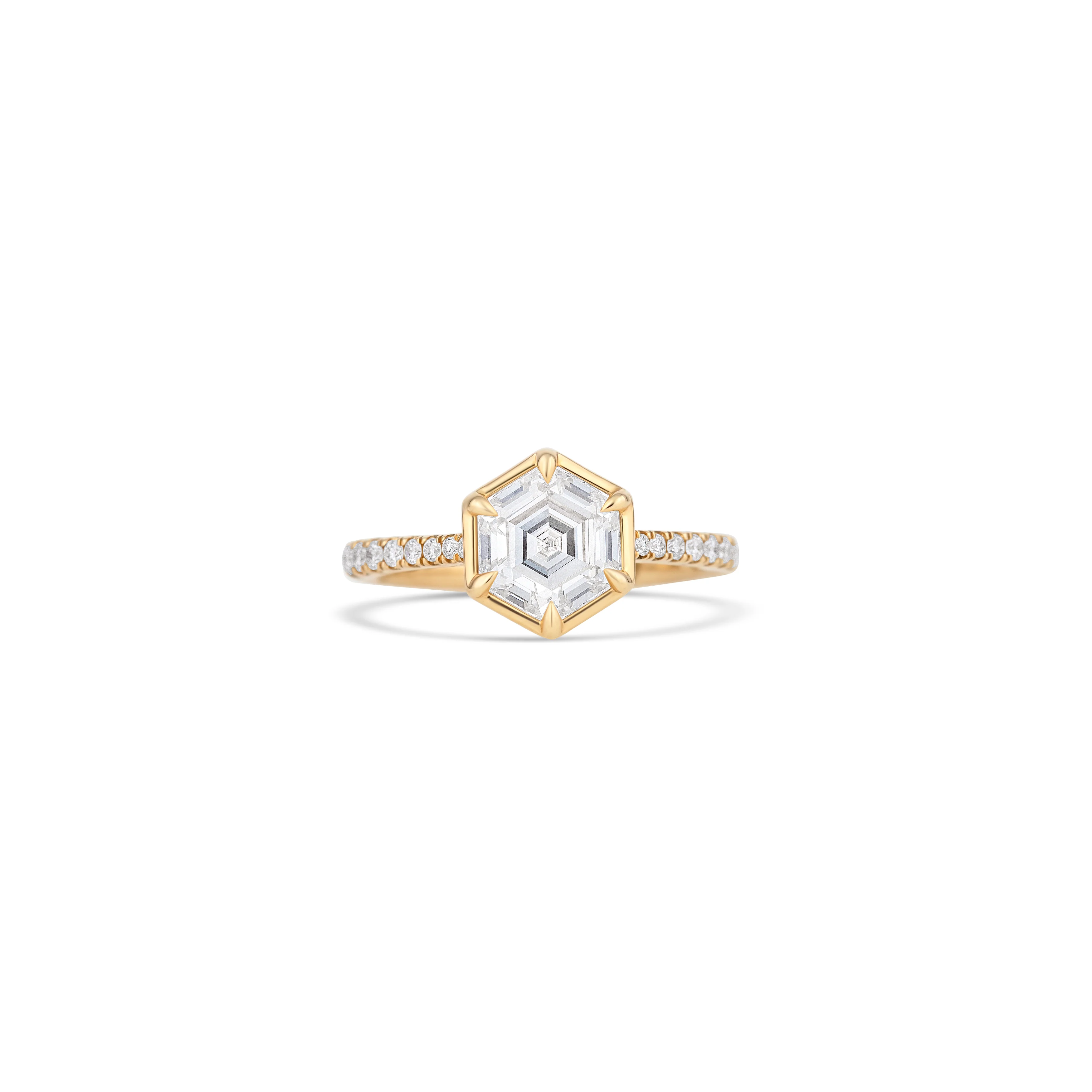 14K Yellow Gold Lab Grown Hexagon Diamond Bezel Set Engagement Ring