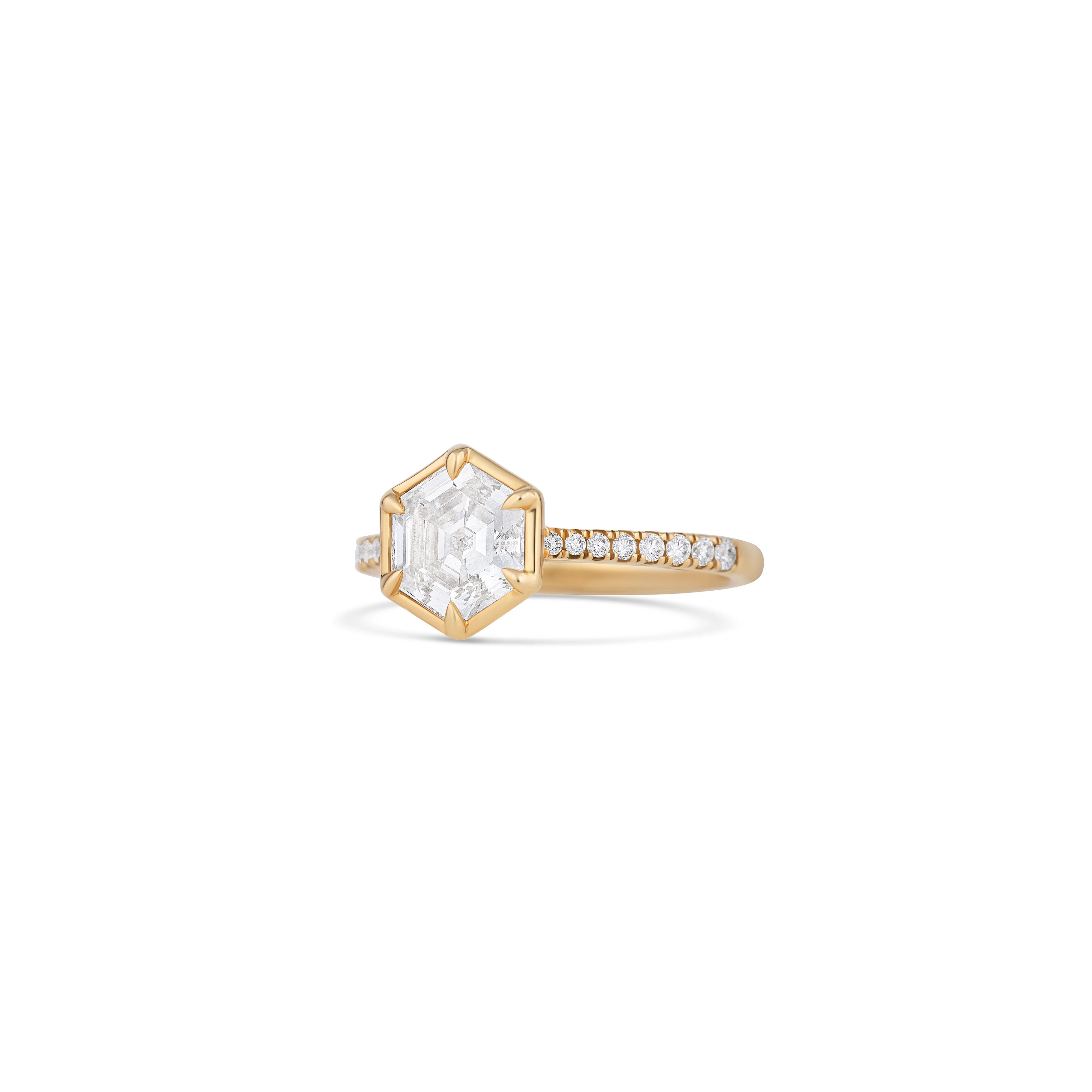 14K Yellow Gold Lab Grown Hexagon Diamond Bezel Set Engagement Ring - Image 2