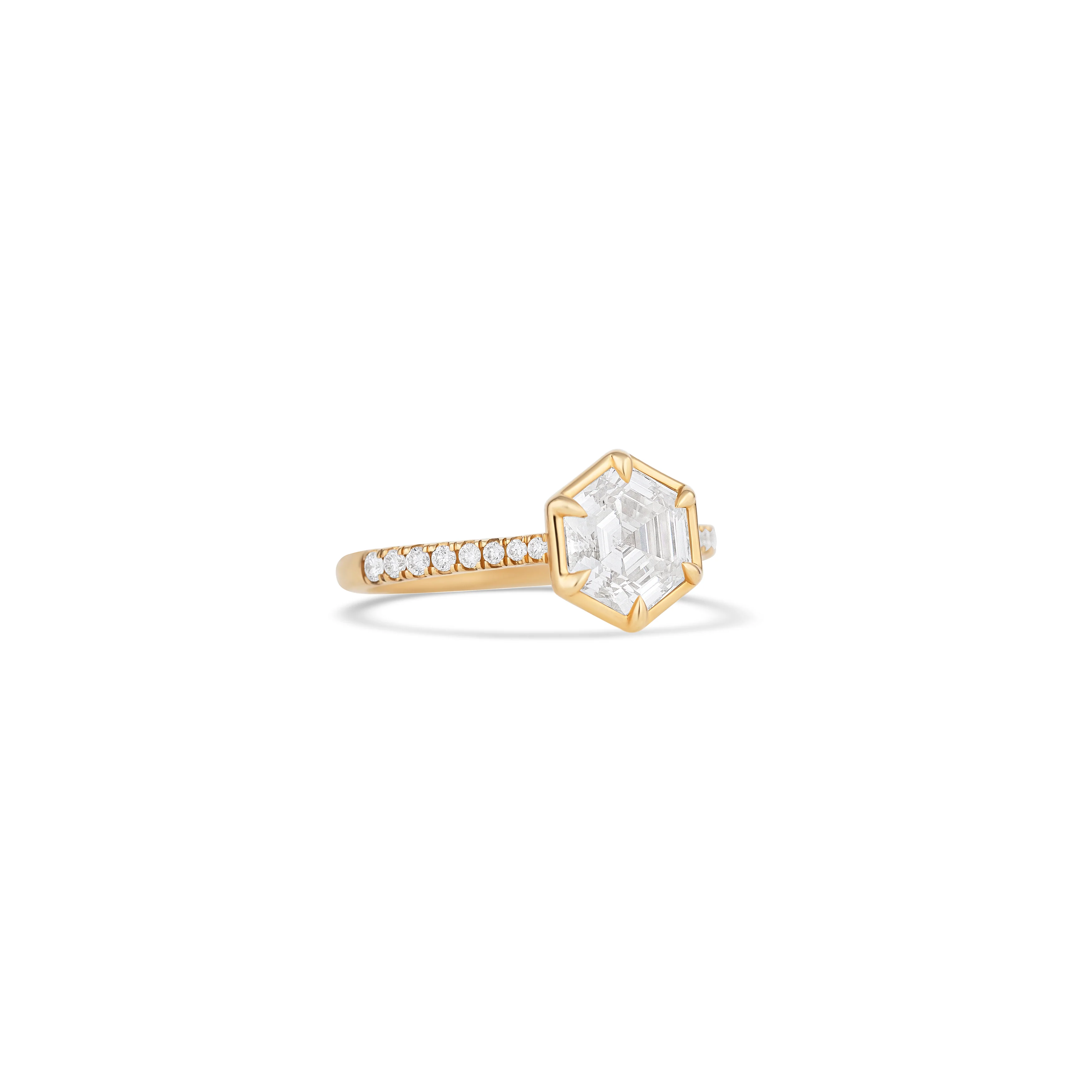 14K Yellow Gold Lab Grown Hexagon Diamond Bezel Set Engagement Ring - Image 3