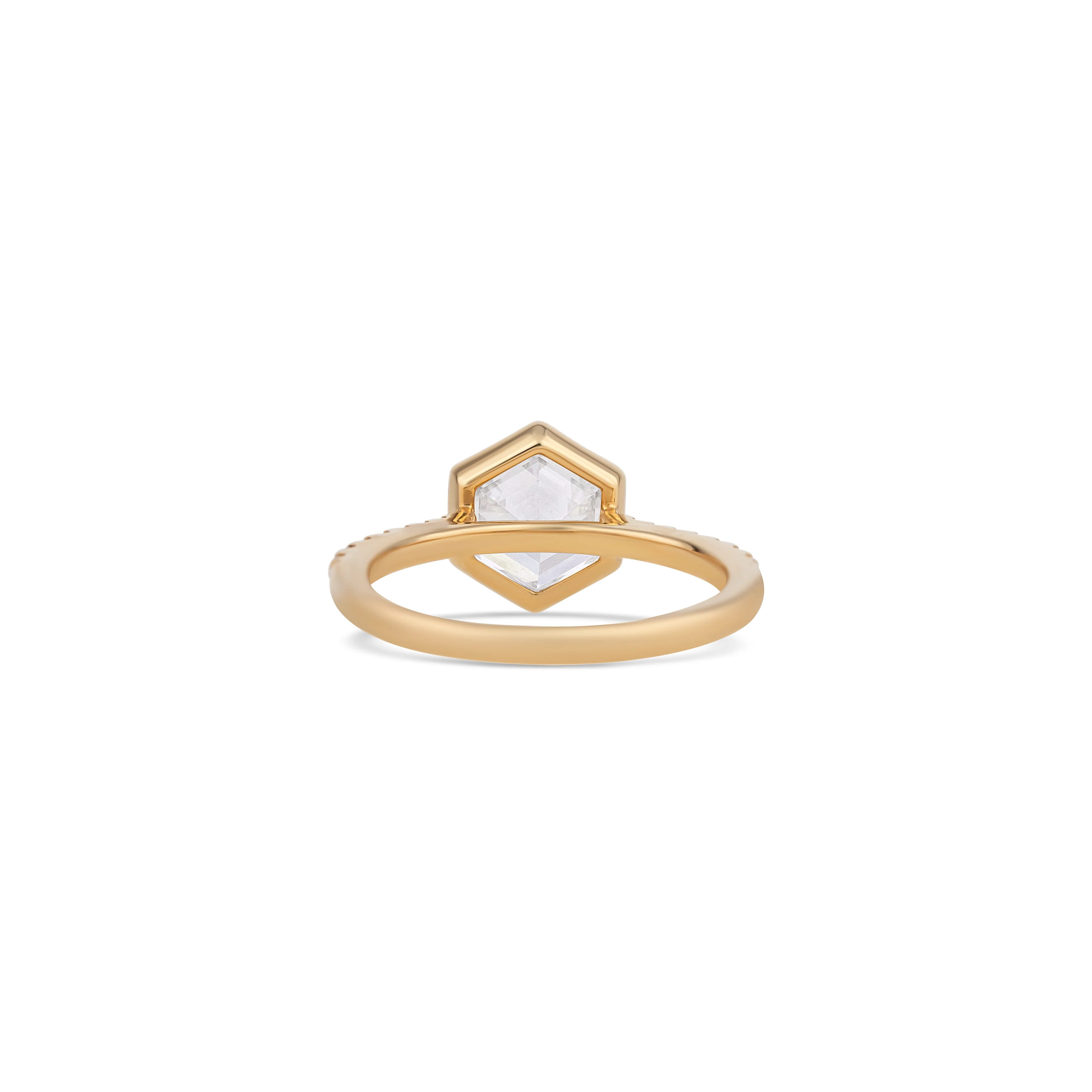 14K Yellow Gold Lab Grown Hexagon Diamond Bezel Set Engagement Ring - Image 4