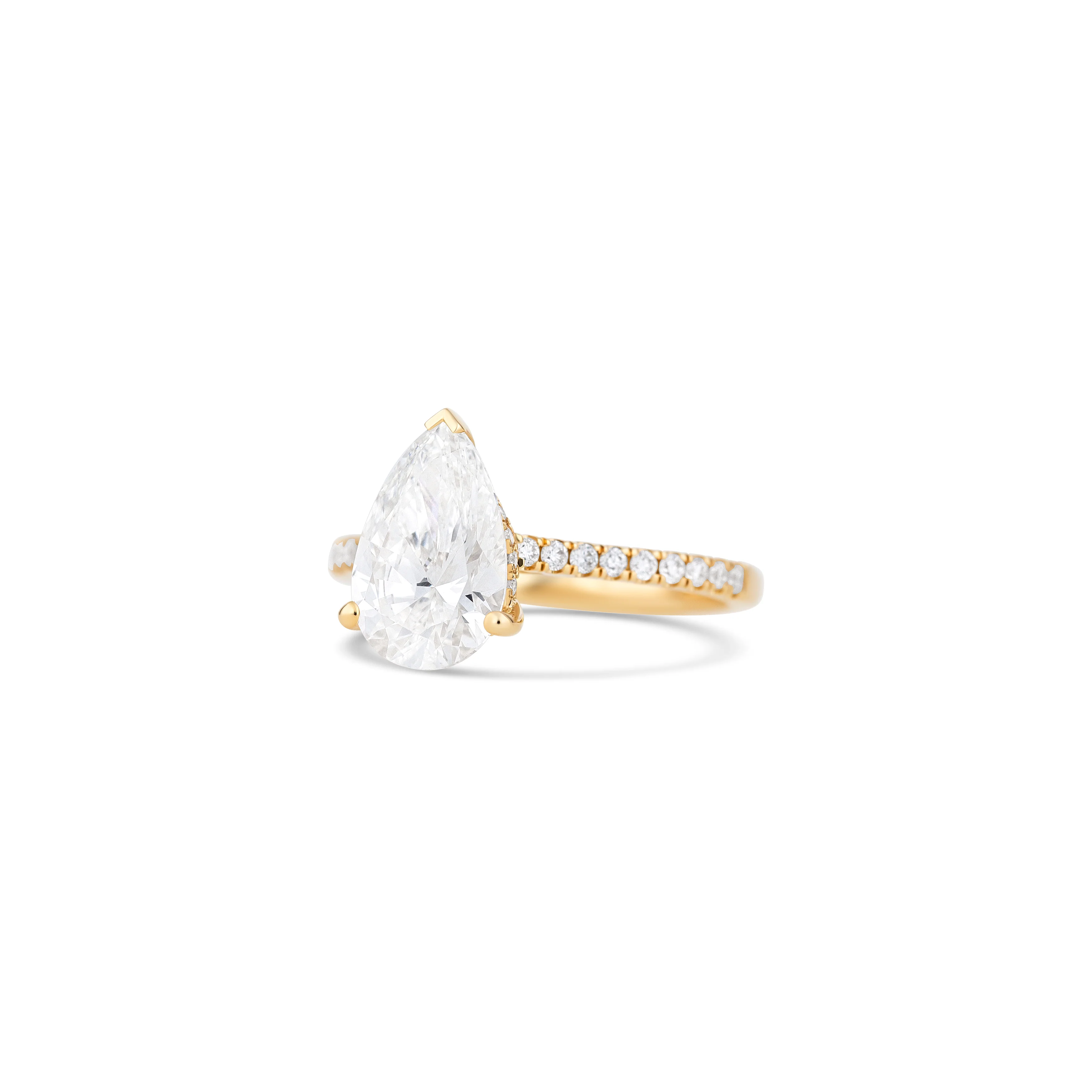 14K Yellow Gold Lab Grown Pear Diamond Pave Halo Engagement Ring - Image 2