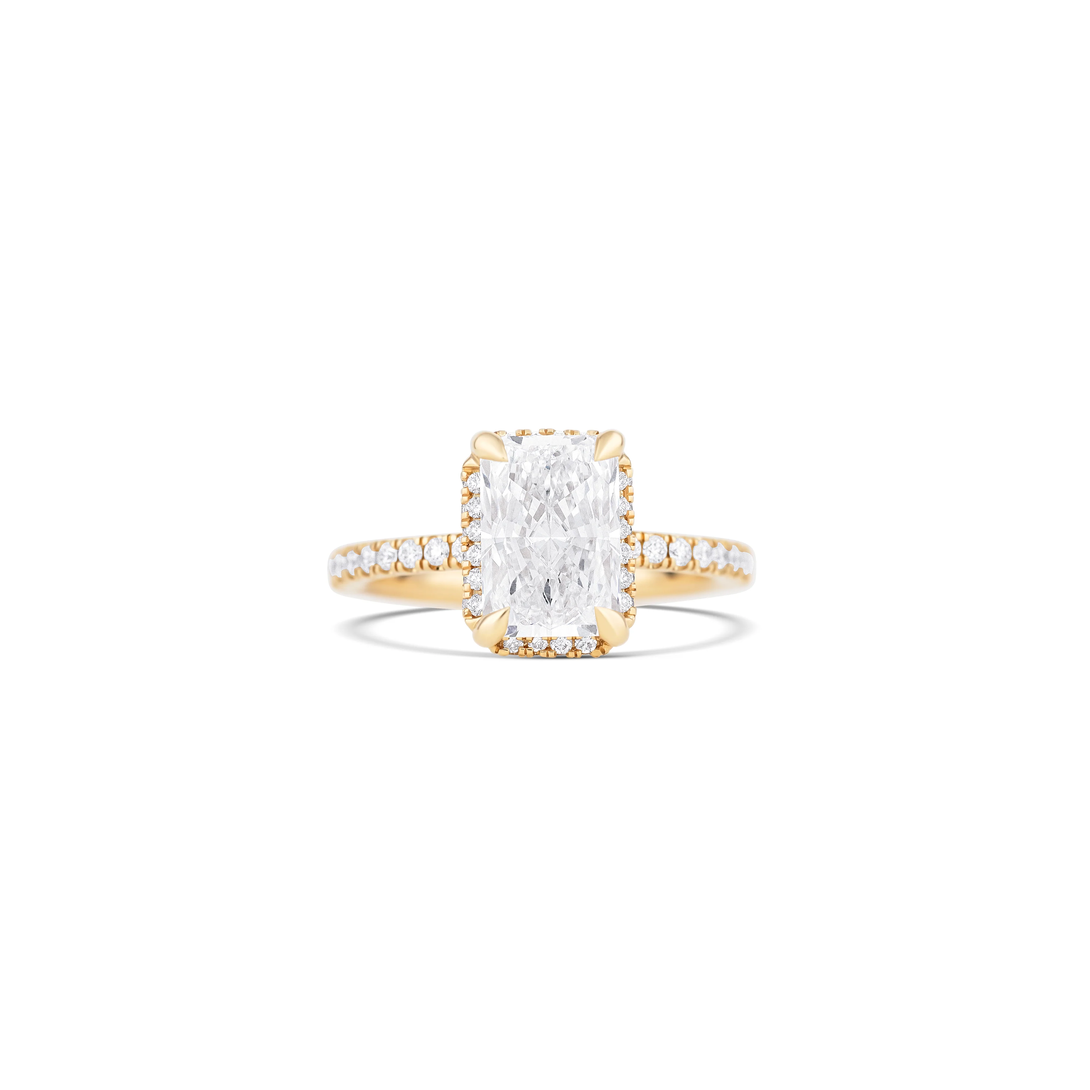 14K Yellow Gold Lab Grown Radiant Diamond Pave Halo Engagement Ring