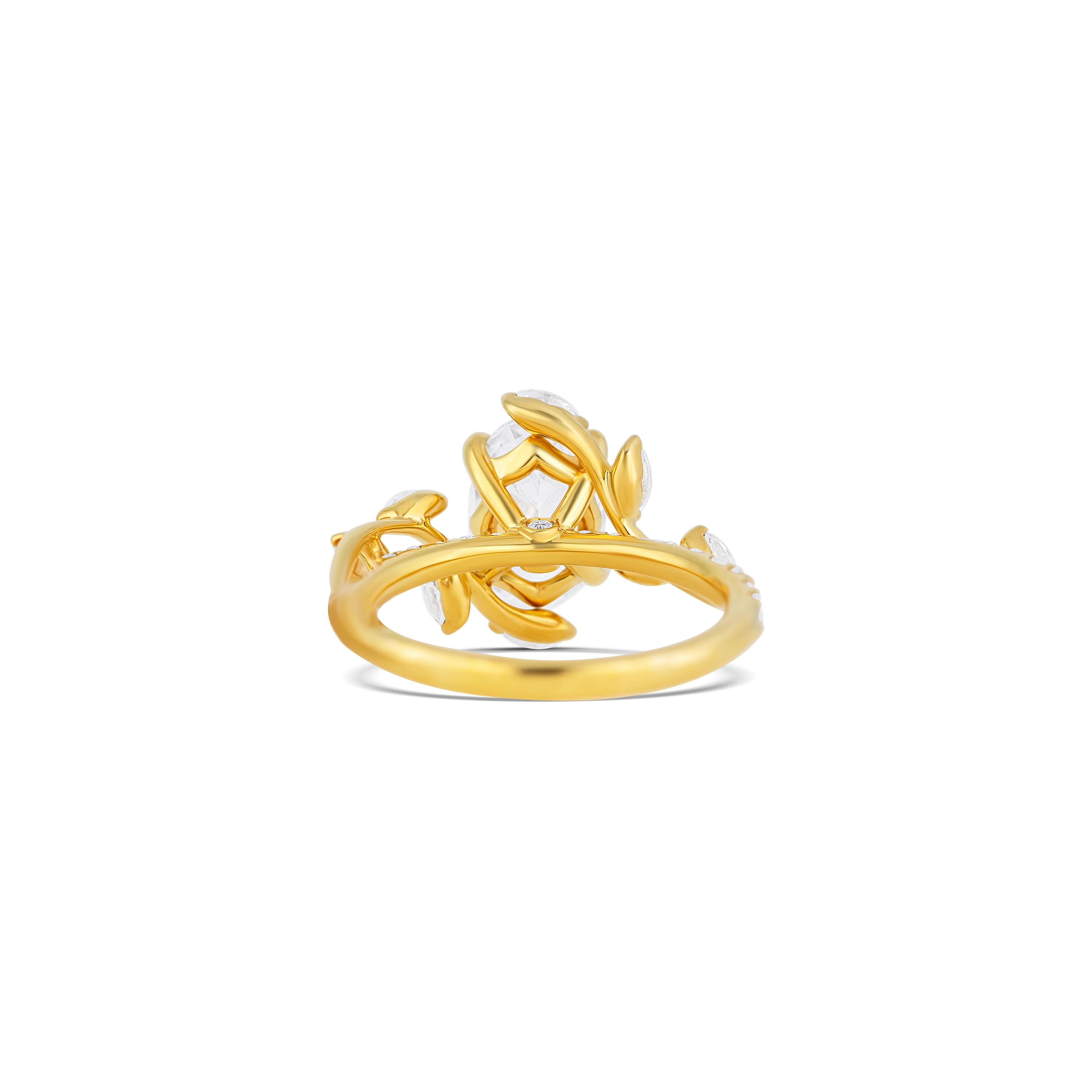 14K Yellow Gold Marquise and Round Diamond Branch Motif Engagement Ring Setting - Image 4