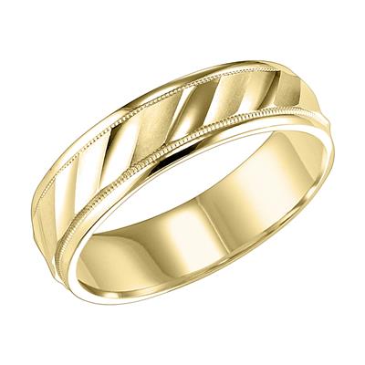 14K Yellow Gold Milgrain Diagonal Cut Rolled Edge Wedding Band 6mm